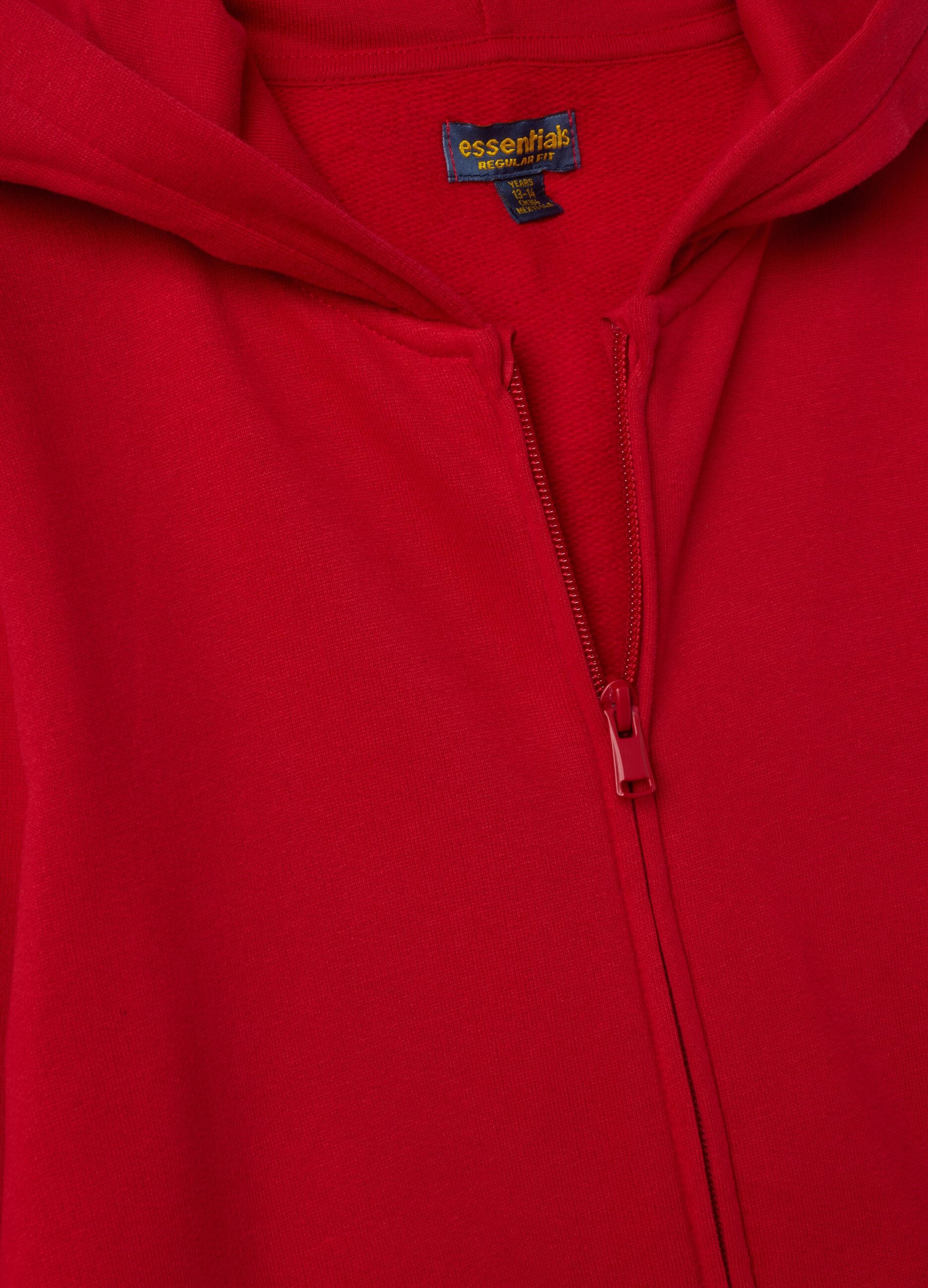 Felpa rossa con cappuccio in puro cotone organico regular fit