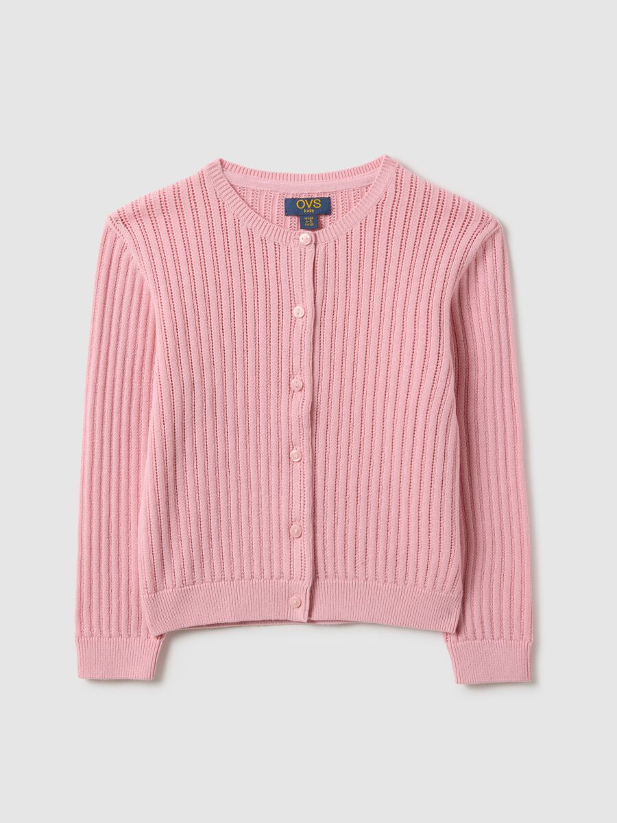 Girls' pink striped pure cotton cardigan regular fit_0