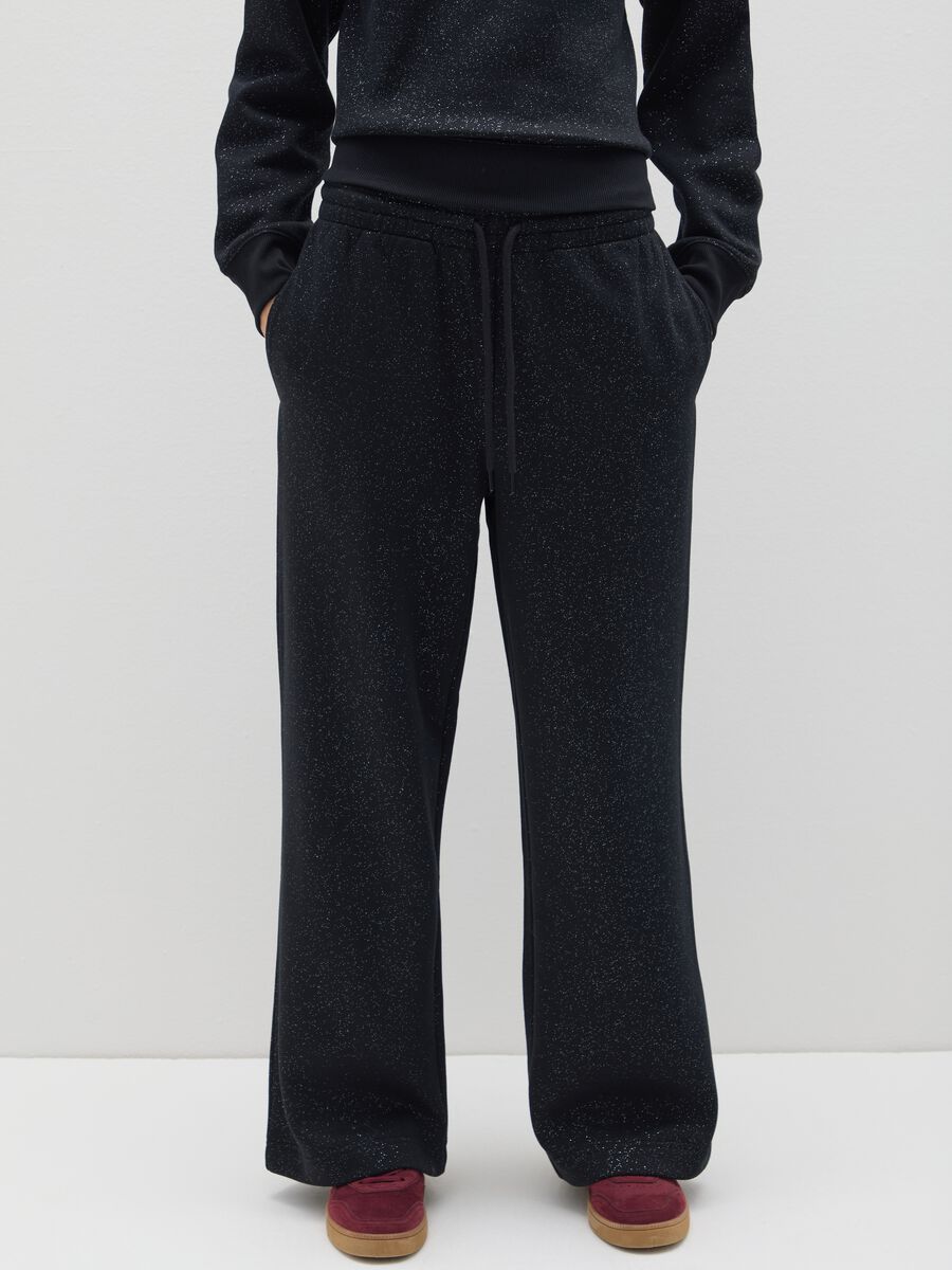 Black Wide-Leg Cotton Blend Trousers_1