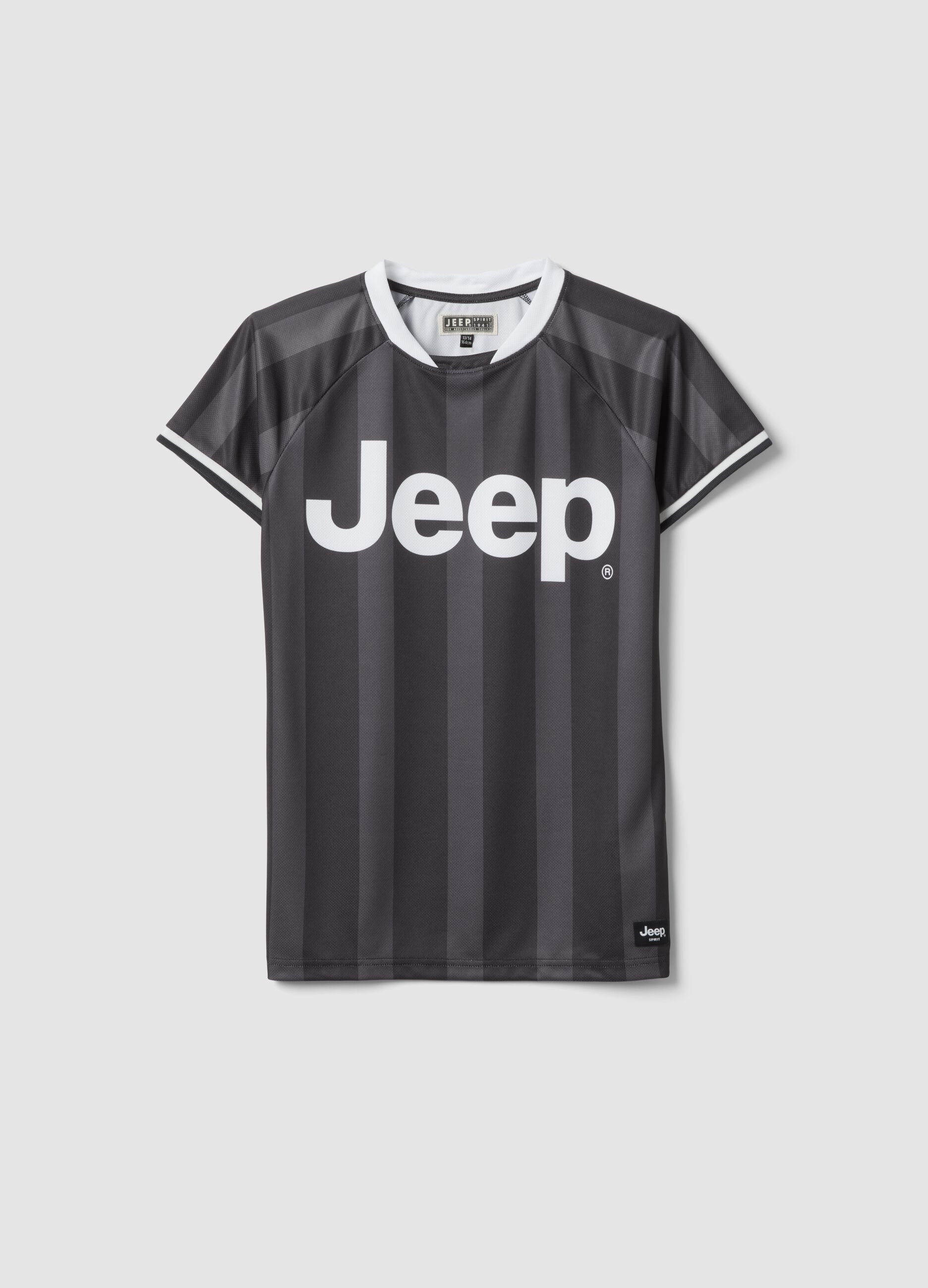 Black boys&rsquo; sporty T-shirt with vertical stripes and Jeep logo