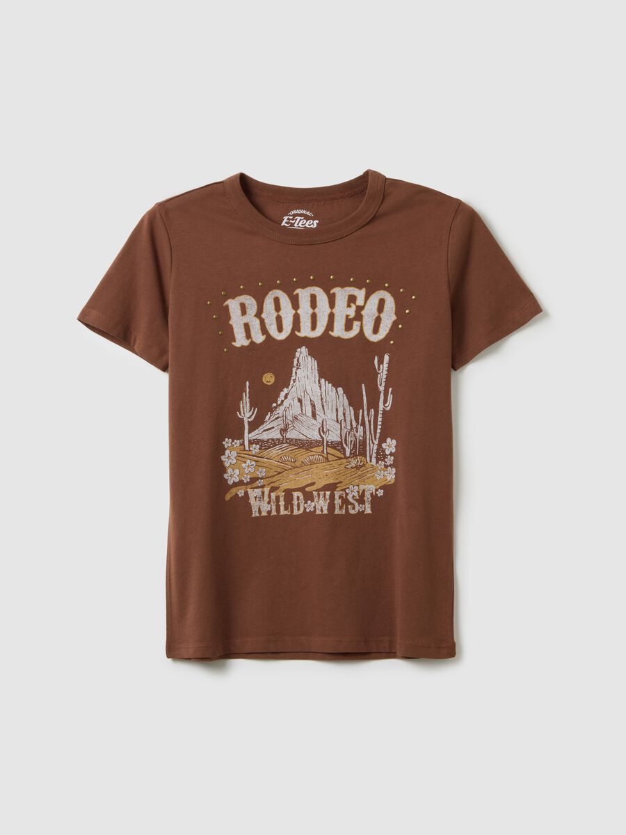 T-shirt in puro cotone marrone regular fit_0
