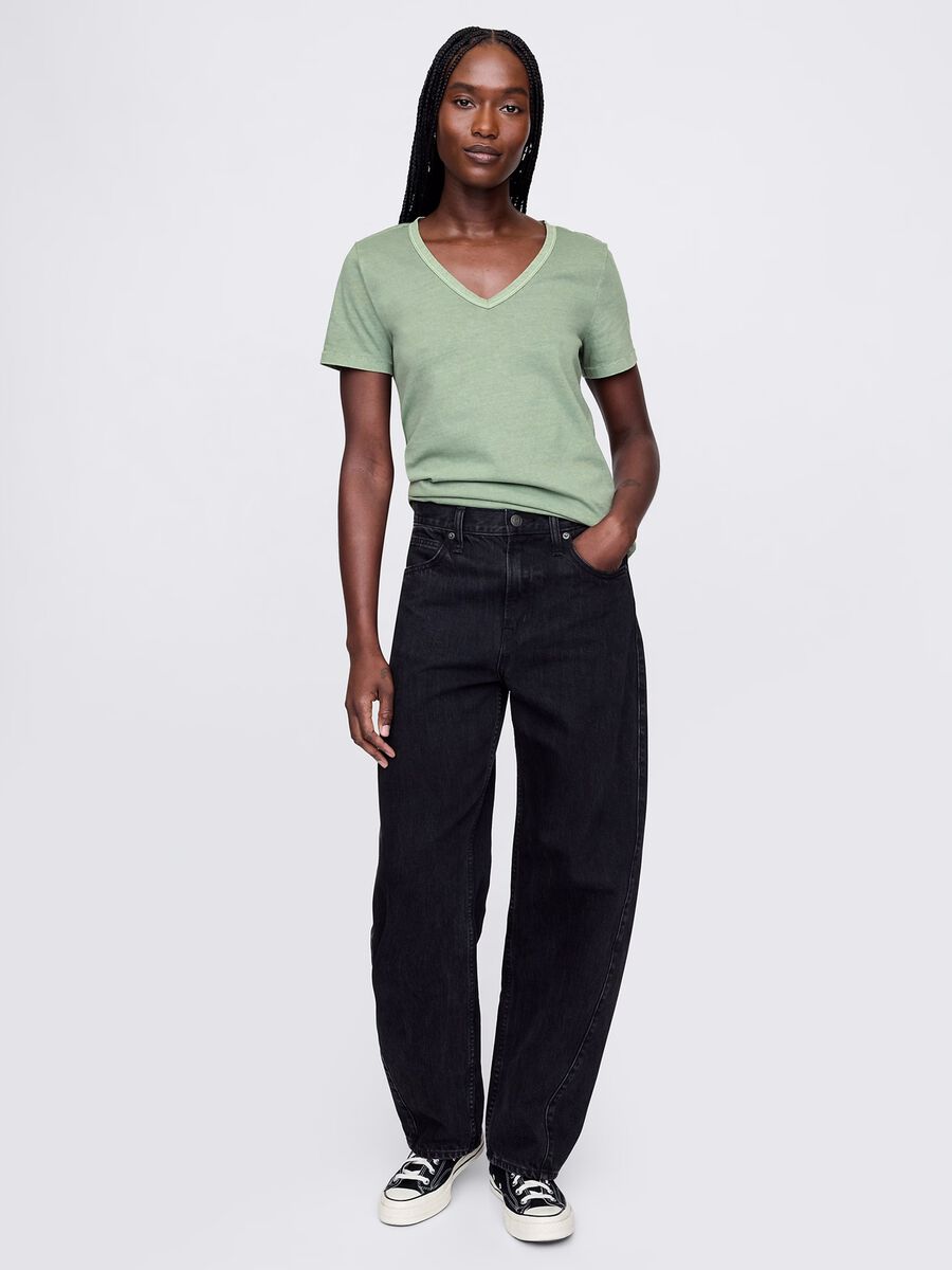 Green V-neck T-shirt in cotton_1