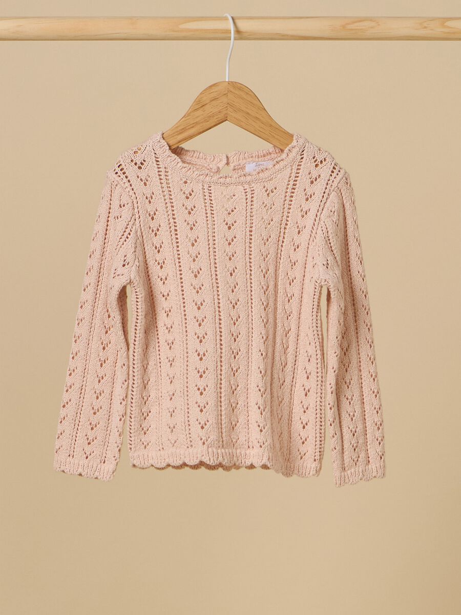 Cotton blend knit openwork sweater_0