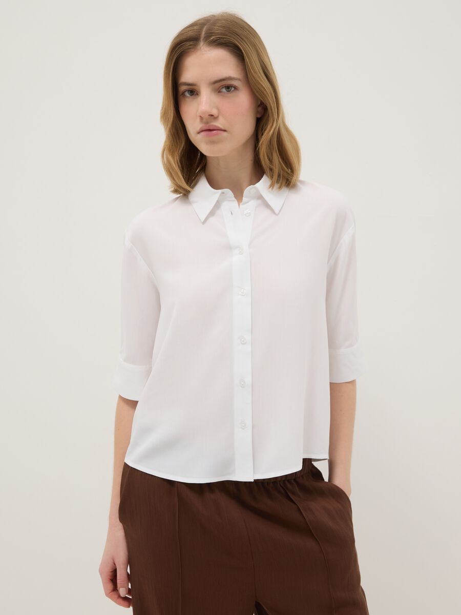 Camicia in pura viscosa bianca regular fit_0