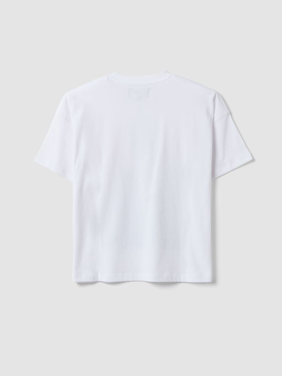 White pure cotton T-shirt with floral print, regular fit_1