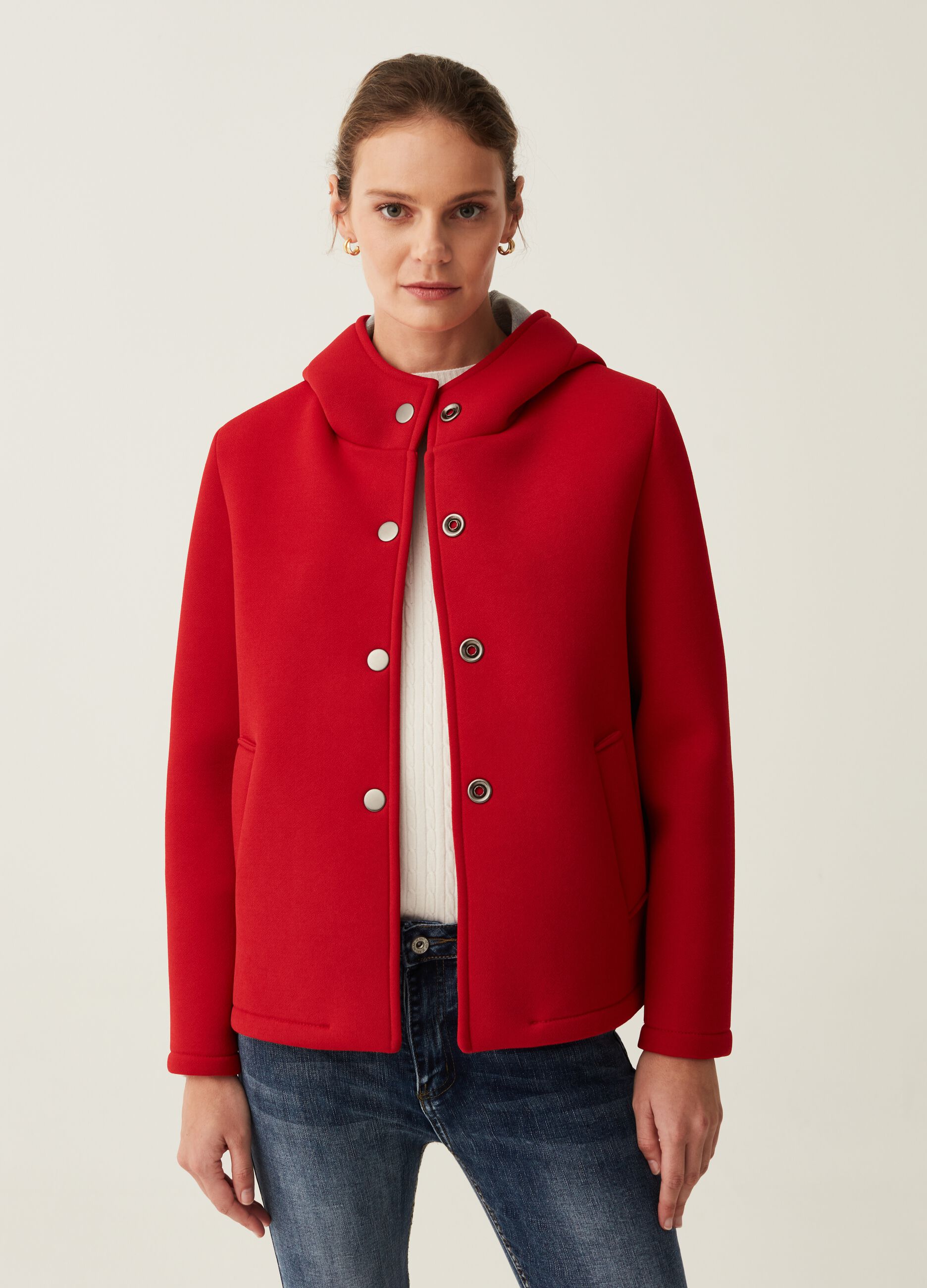Giacca corta con cappuccio Rosso fragola HYBRID da Donna OVS