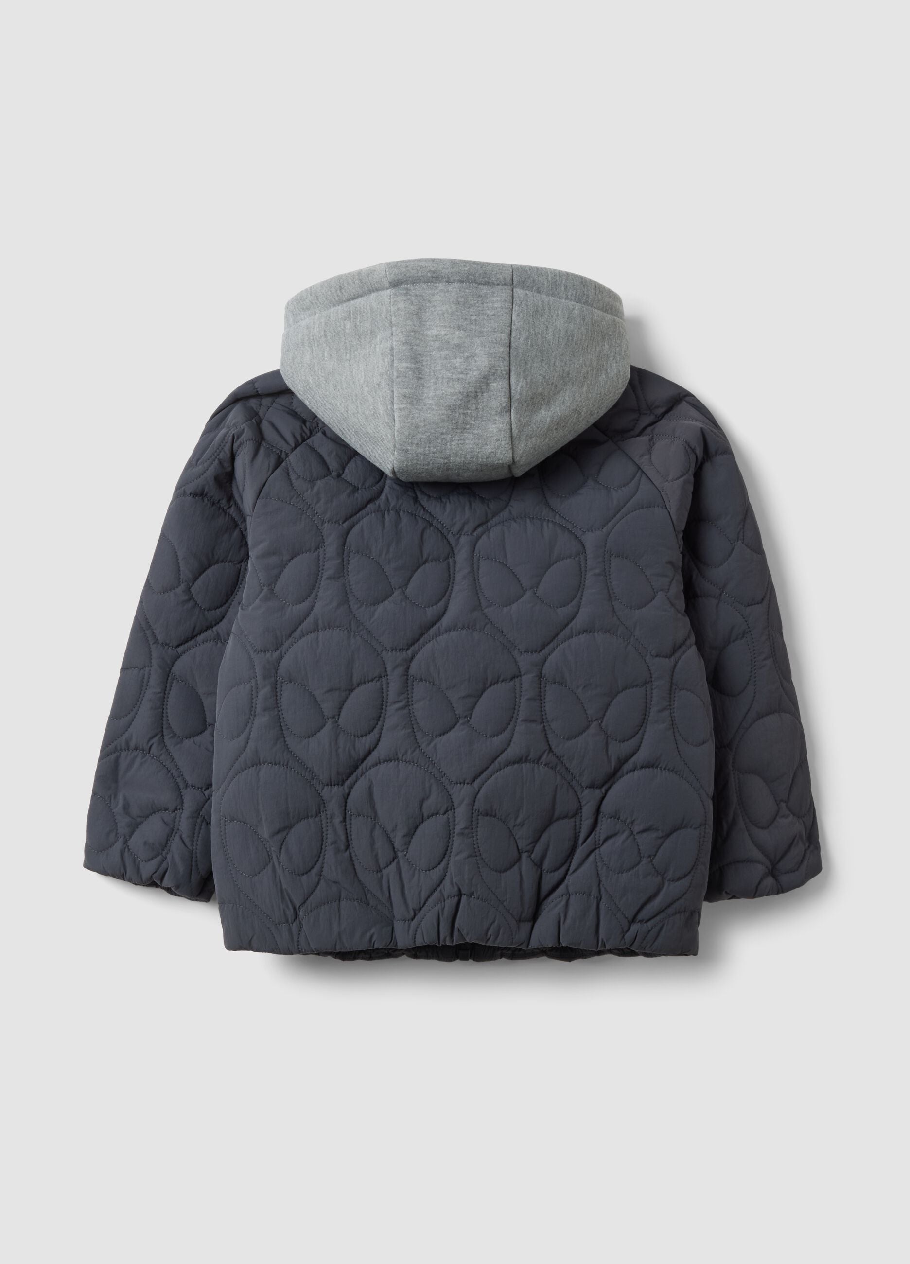 Grey quilted hooded jacket with Spider-Man embroidery for boys
