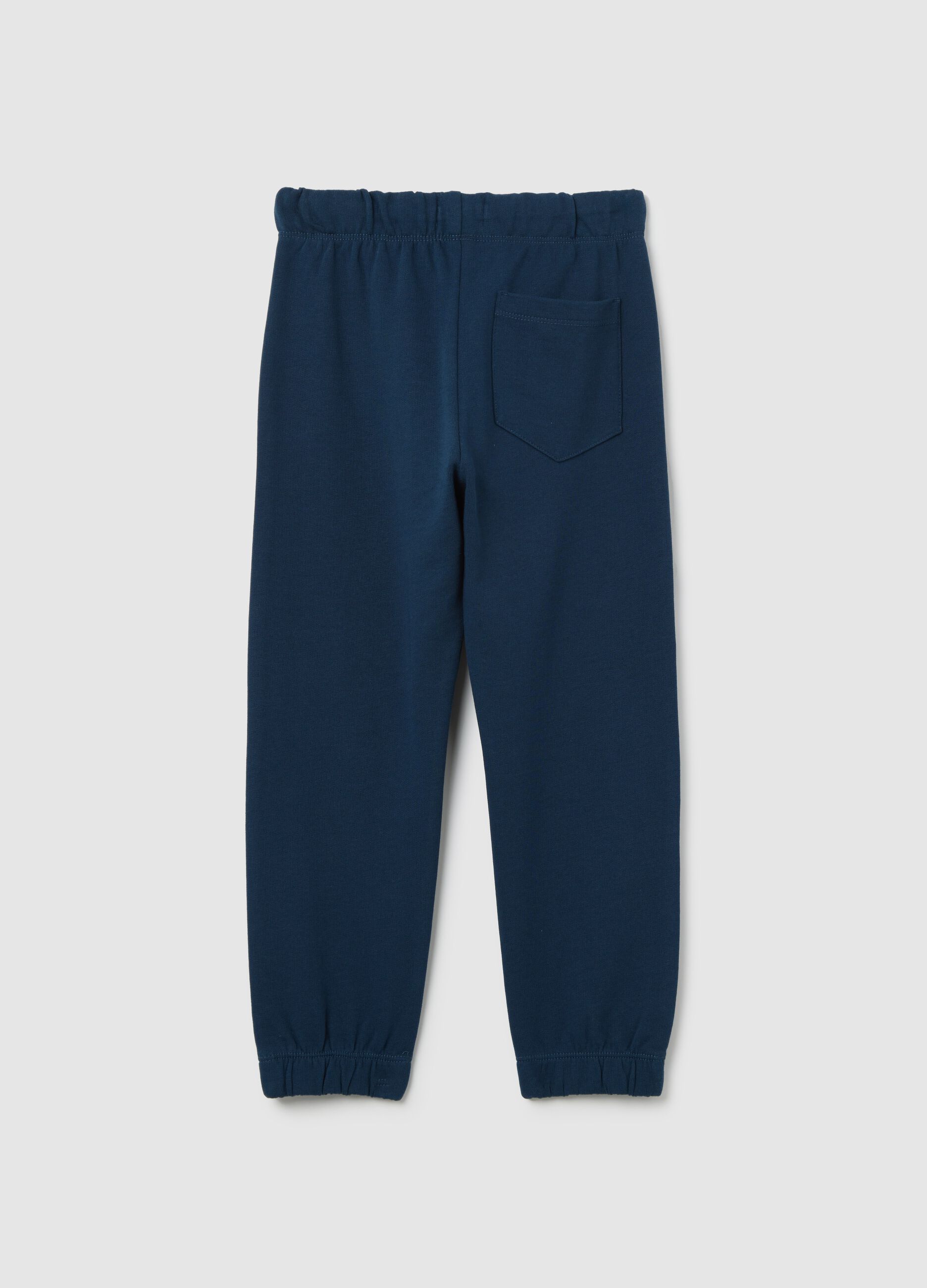 Blue cotton joggers with drawstring and print
