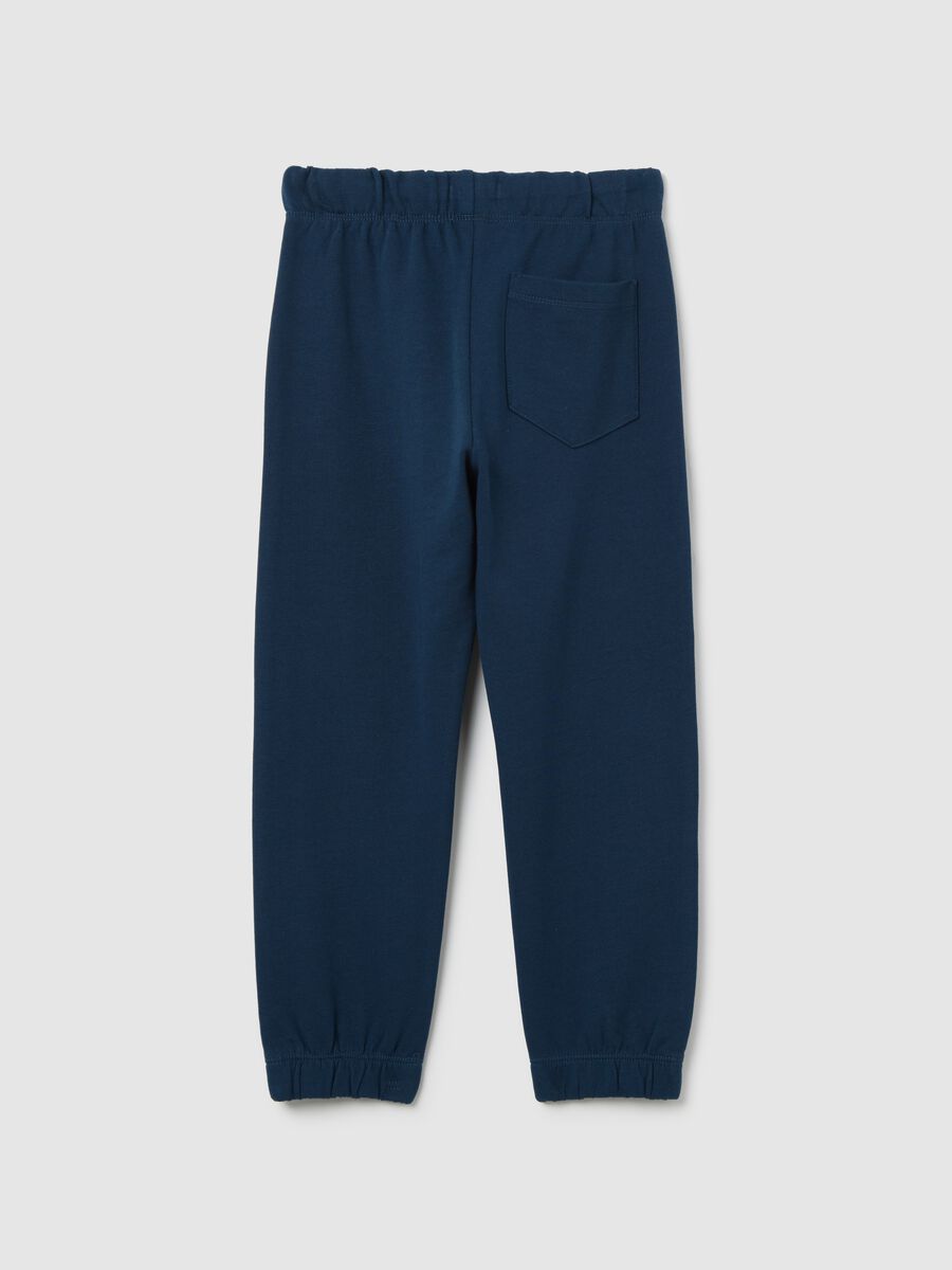 Blue cotton joggers with drawstring and print_1
