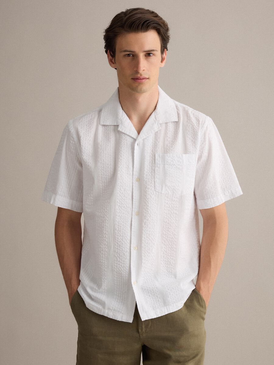 White pure organic cotton shirt with bowling collar, regular fit_1