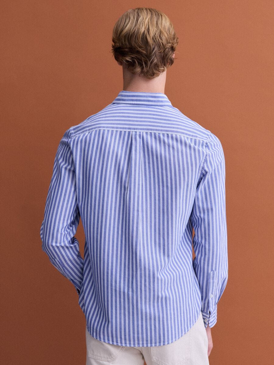 Blue striped pure cotton Oxford shirt, regular fit_3