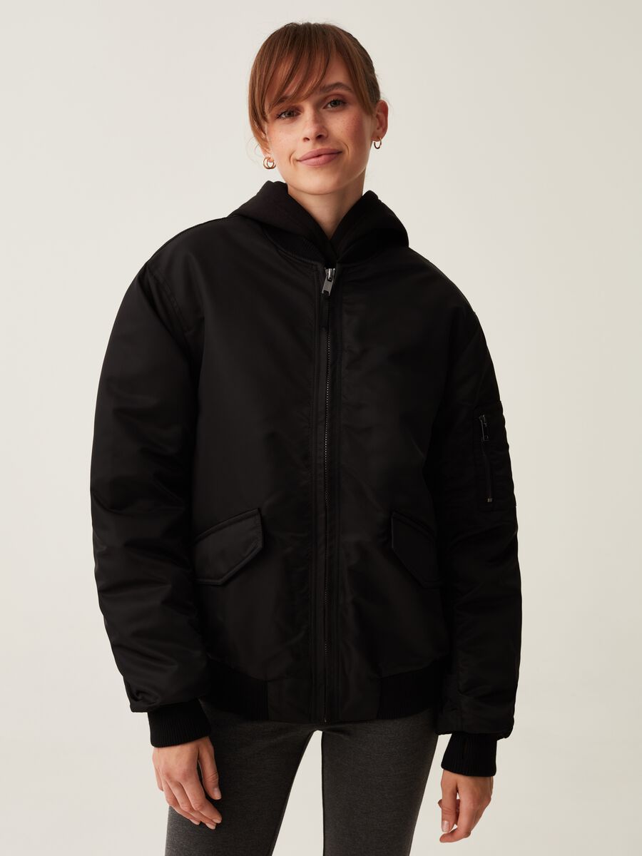 Bomber full-zip oversize con cappuccio_1