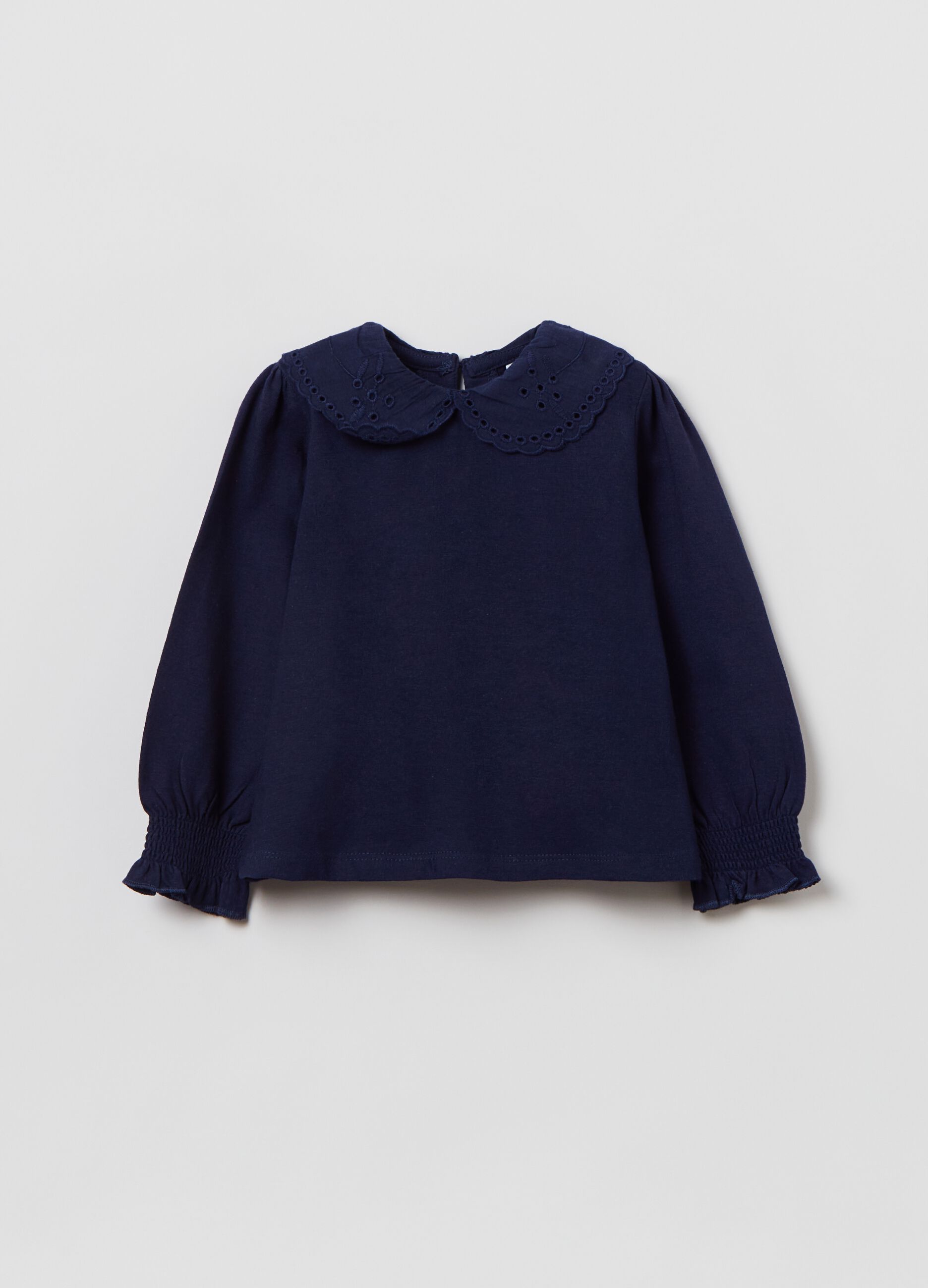 T-shirt con colletto in sangallo_0