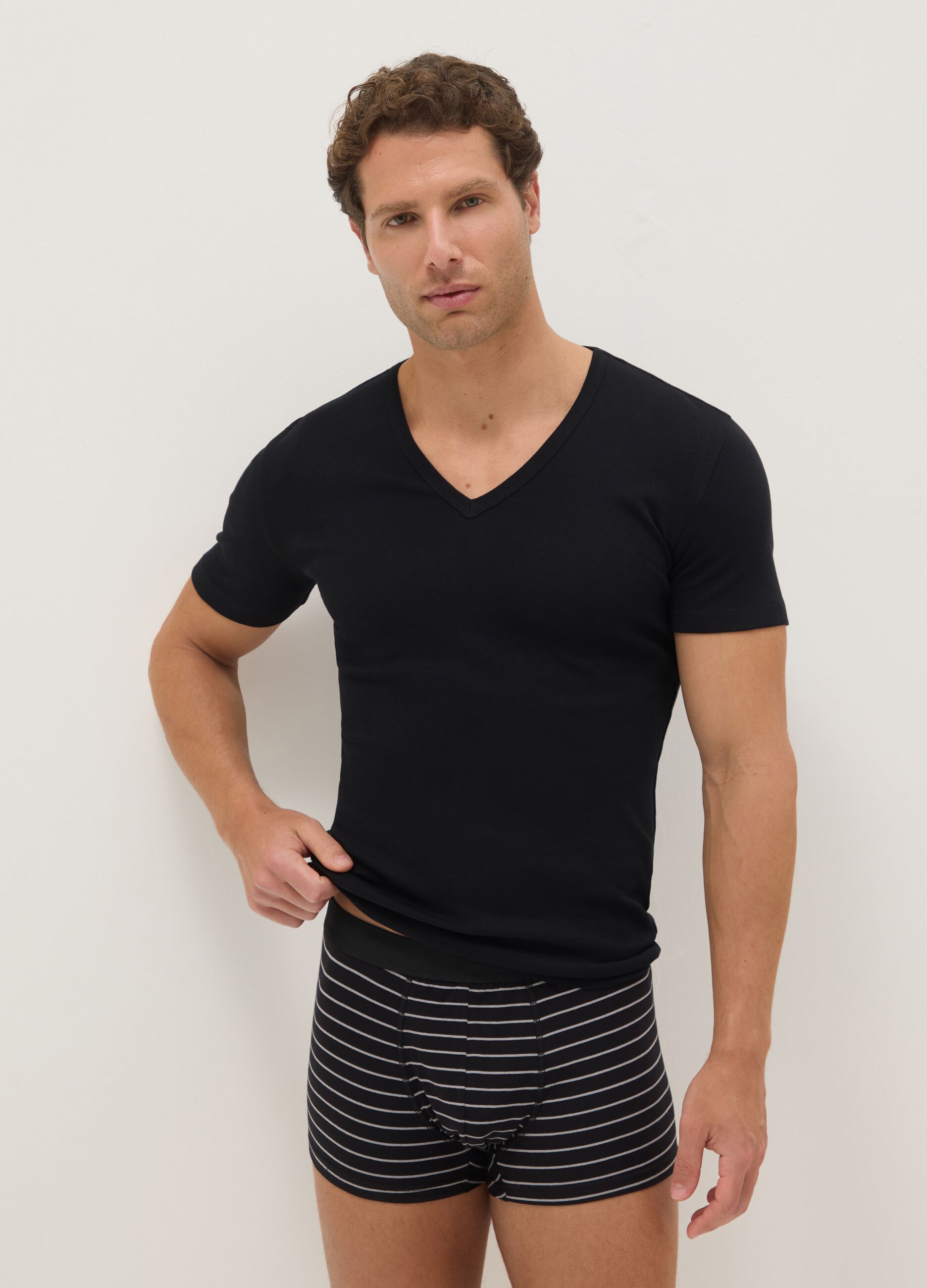 Two-Pack Black Deep V Pure Cotton T-Shirt Regular Fit