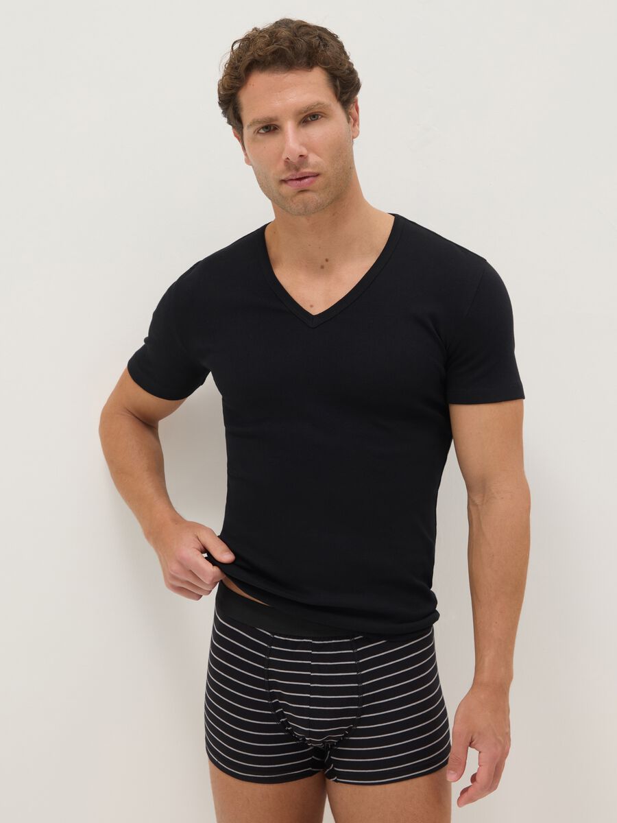 Two-Pack Black Deep V Pure Cotton T-Shirt Regular Fit_0