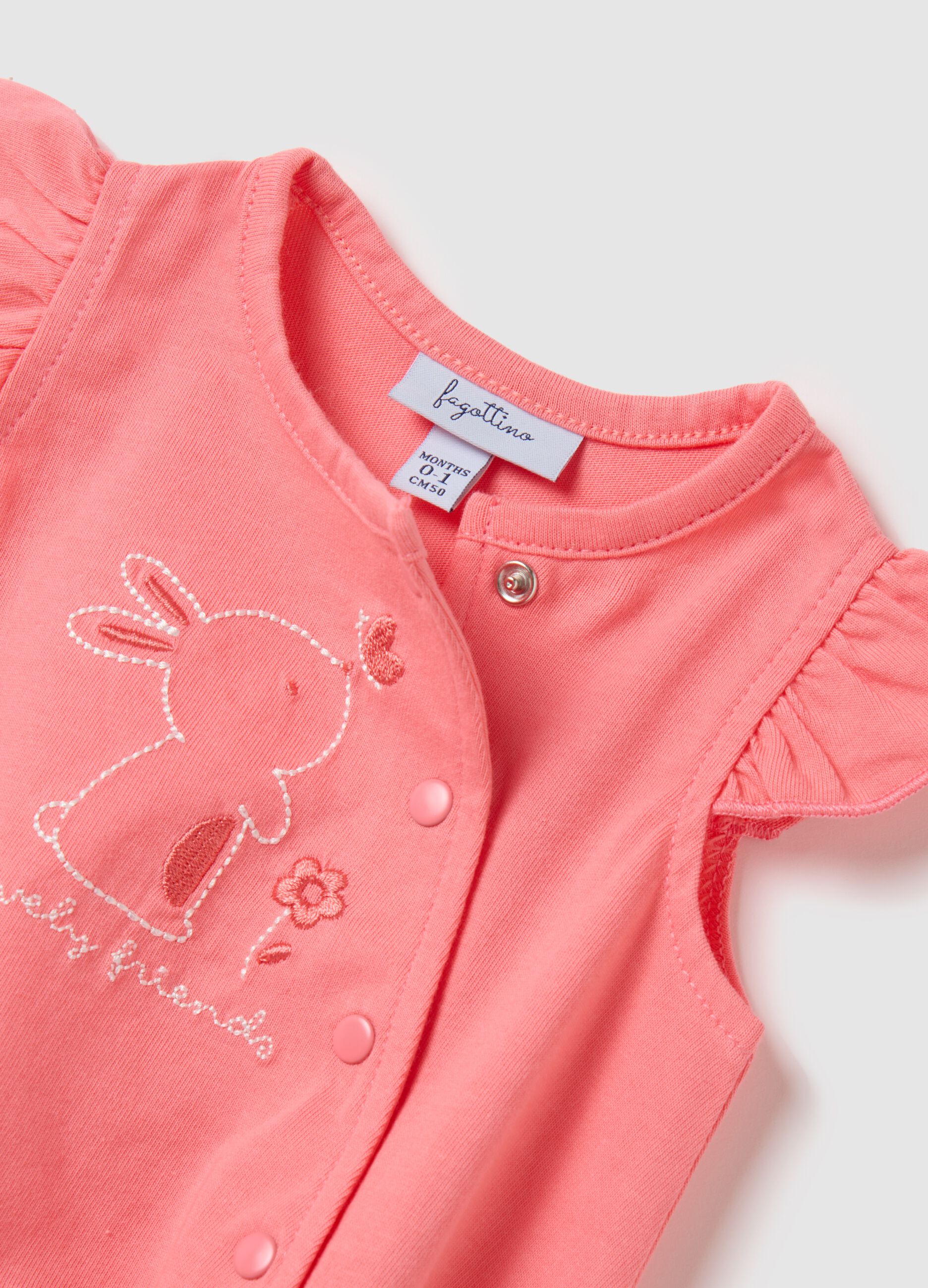 Tutina da neonata in puro cotone rosa con ricamo