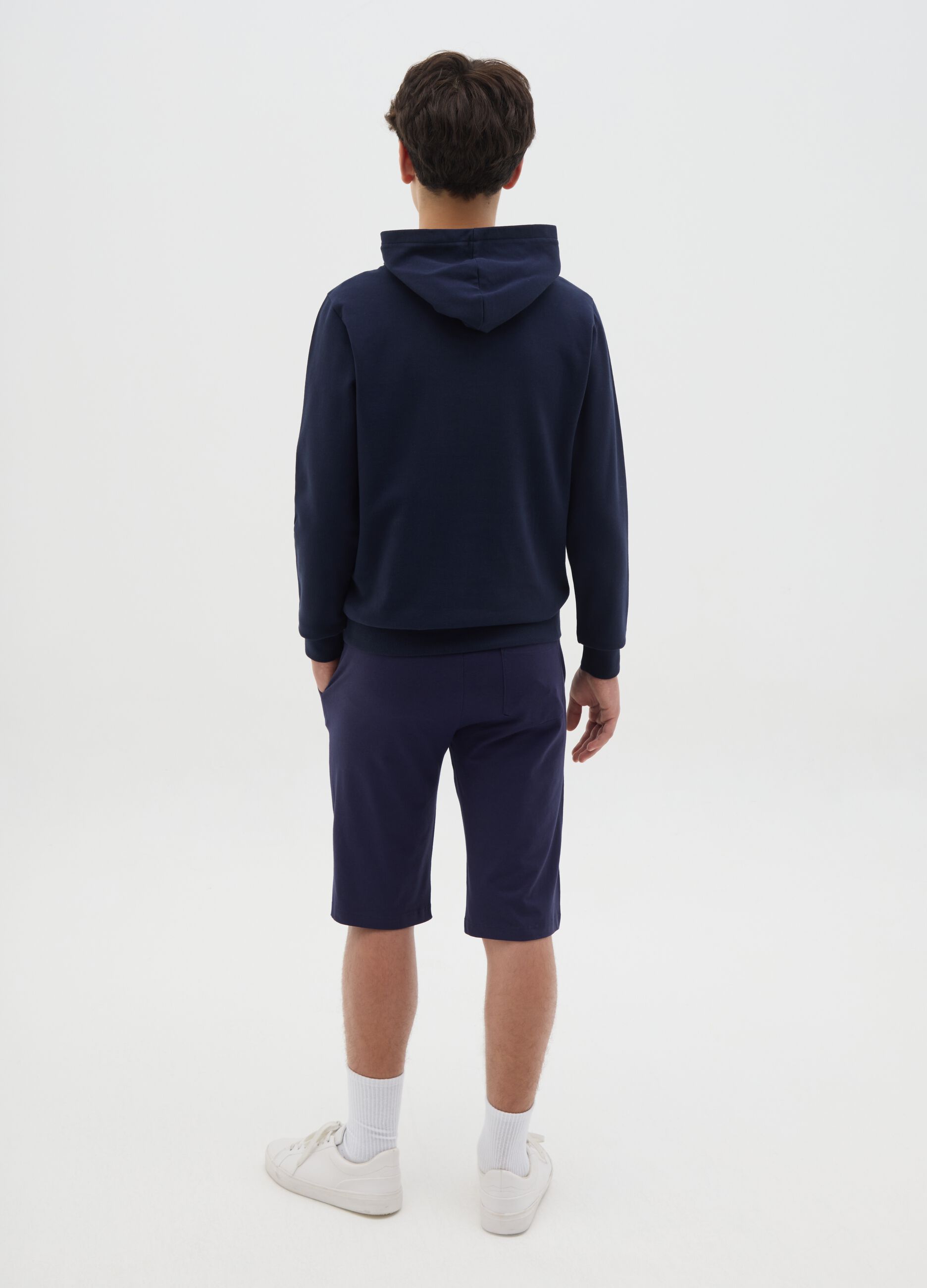 Bermuda jogger blu in cotone con coulisse