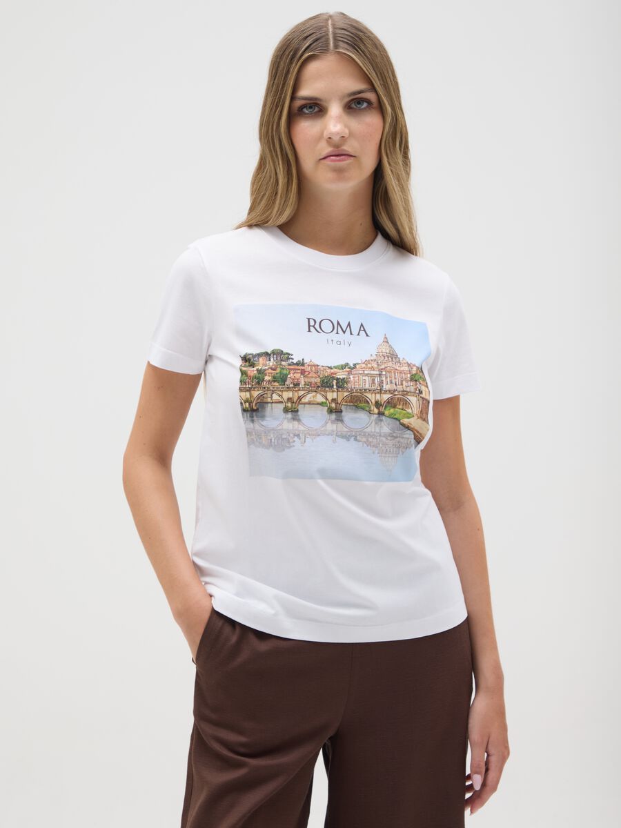 Women's pure white cotton T-shirt regular fit_0