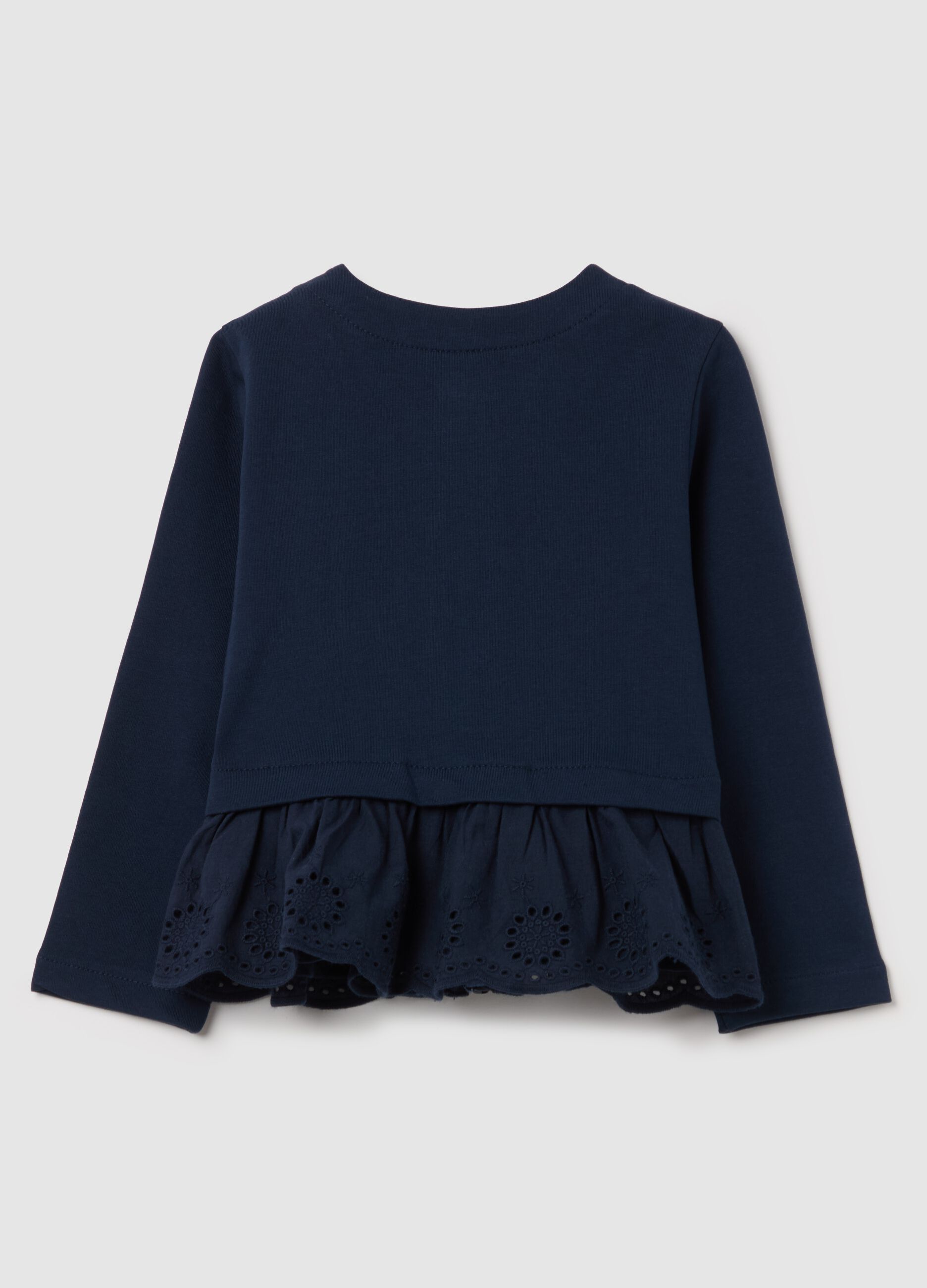 French terry full-zip sweatshirt with broderie anglaise application