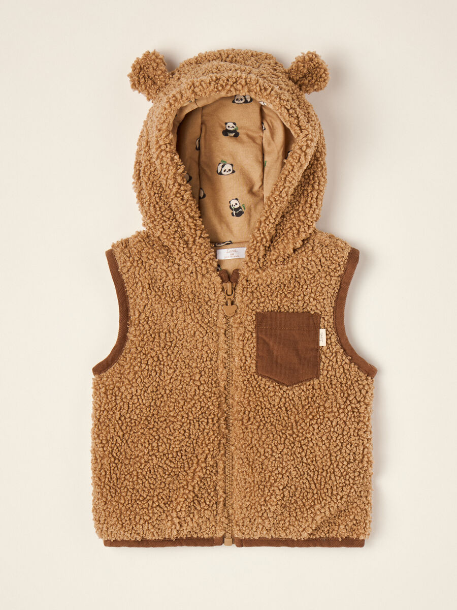 Brown teddy-effect hooded gilet_0