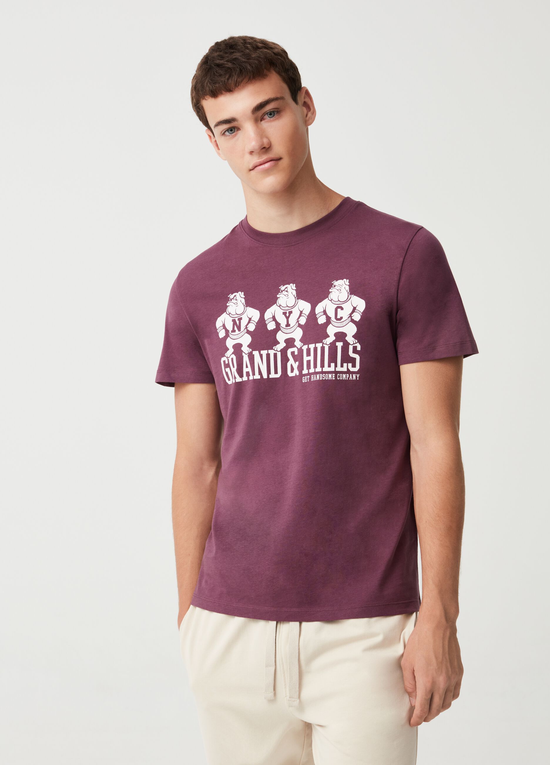 T-shirt in cotone stampa logo con bulldog