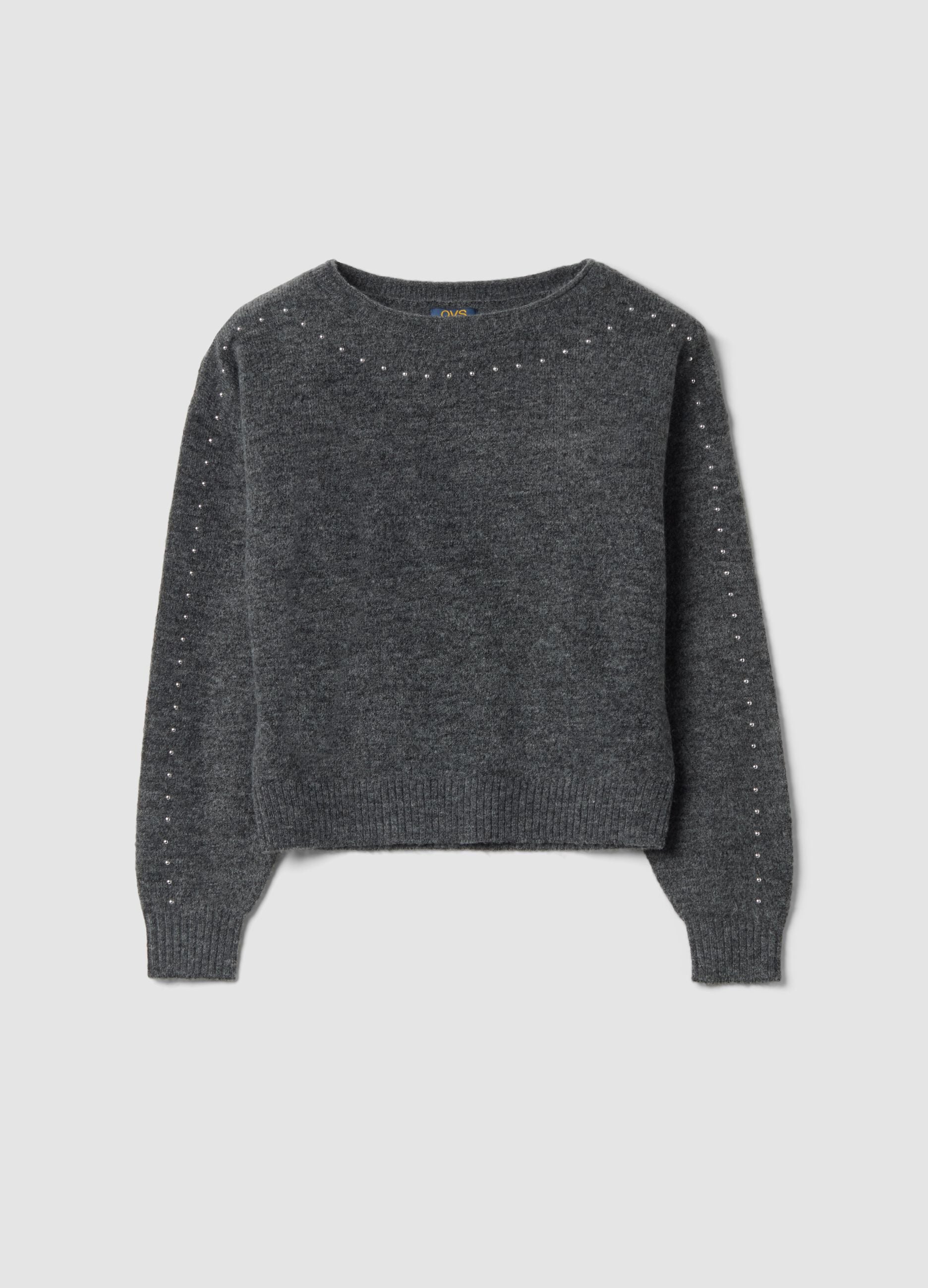 Grey stretch wool jumper with oversized boat neck