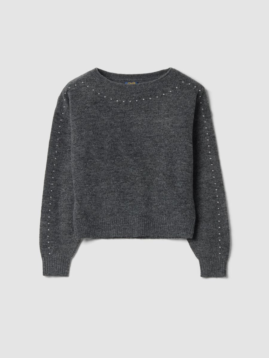 Grey stretch wool jumper with oversized boat neck_0