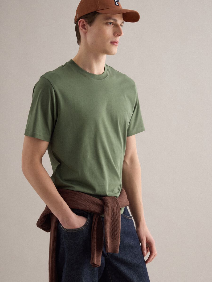 Green pure cotton crew neck T-shirt relaxed fit_0