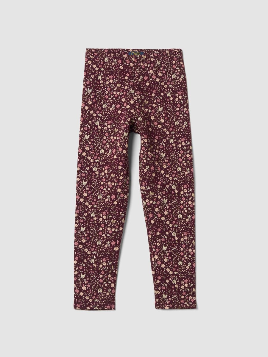 Purple skinny leggings in stretch organic cotton with floral print_0