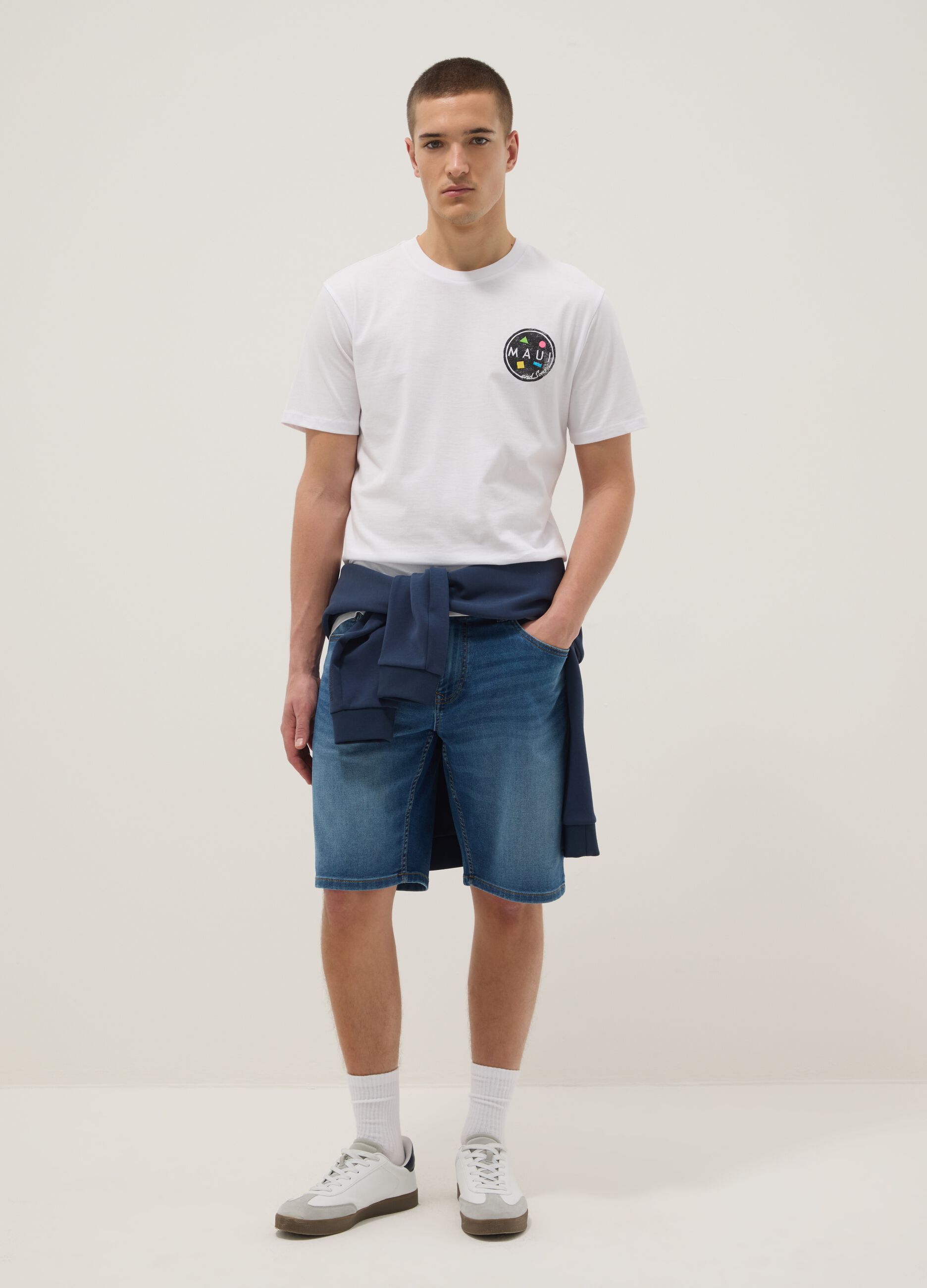 White pure cotton relaxed-fit T-shirt with print