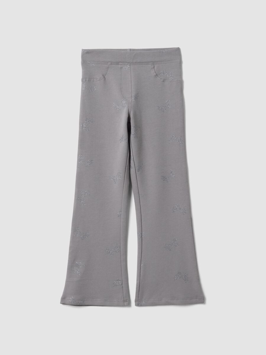 Grey flared treggings in stretch organic cotton with glitter wings_0