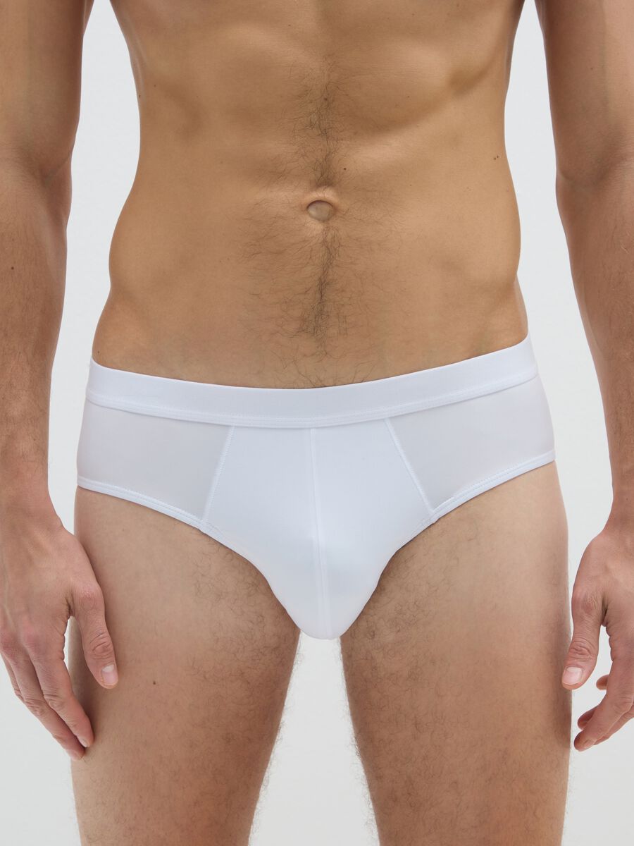White Stretch Fabric Briefs Tripack_1