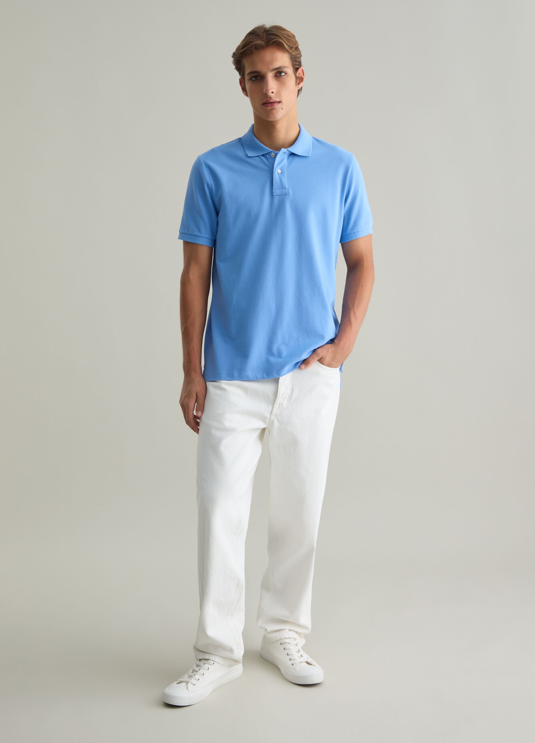 Polo da uomo in puro cotone Supima azzurro regular fit
