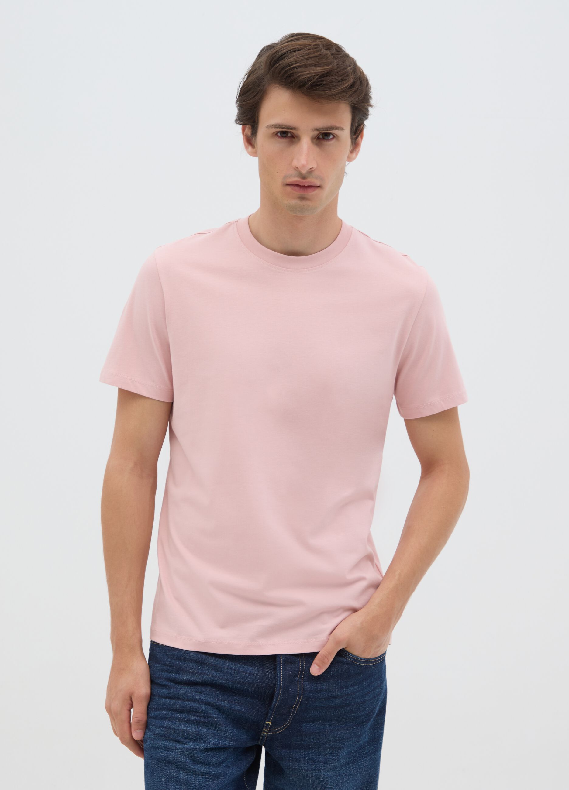 T-shirt da uomo in puro cotone rosa regular fit