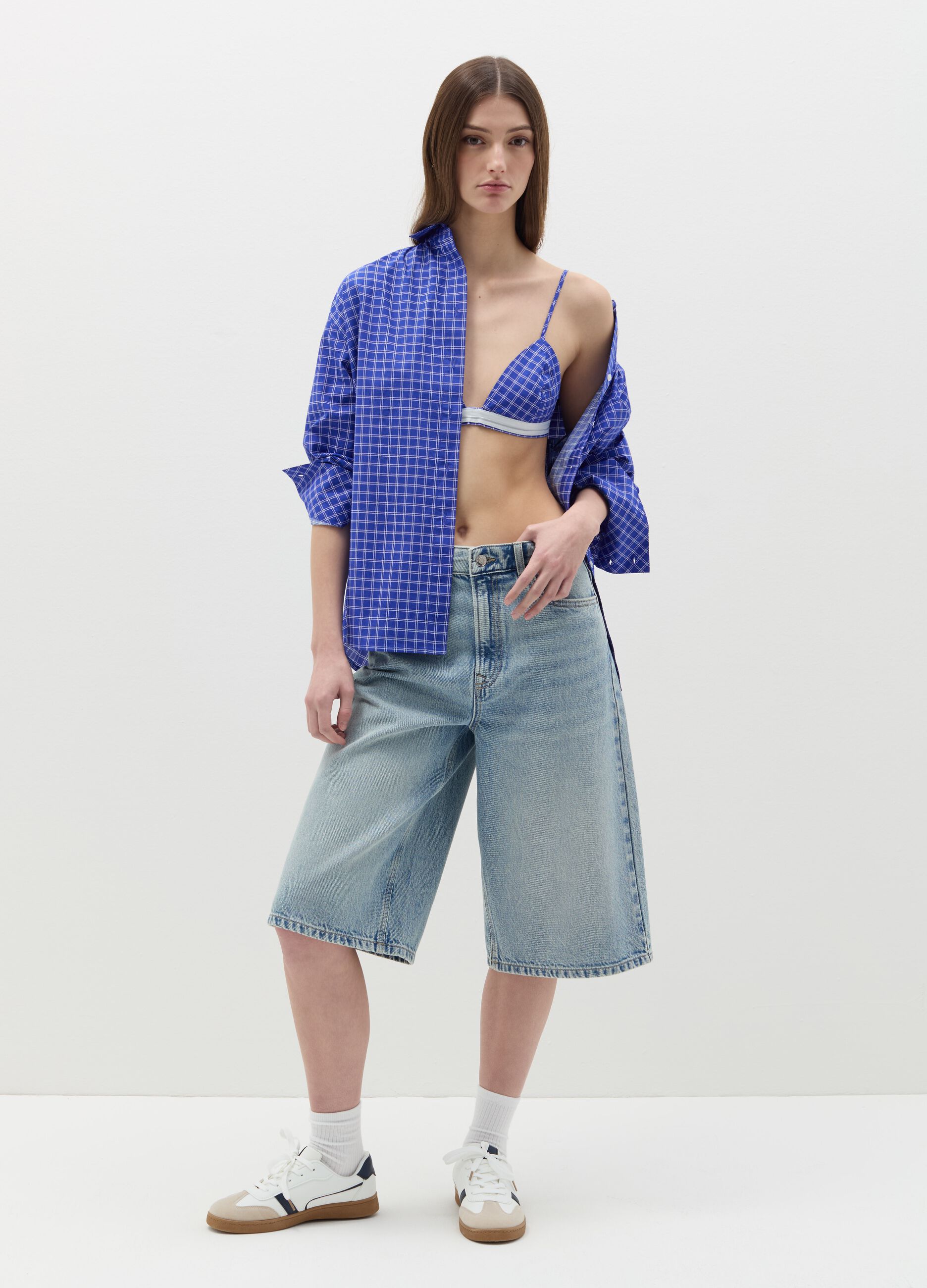 Set camicia e bralette in fantasia check