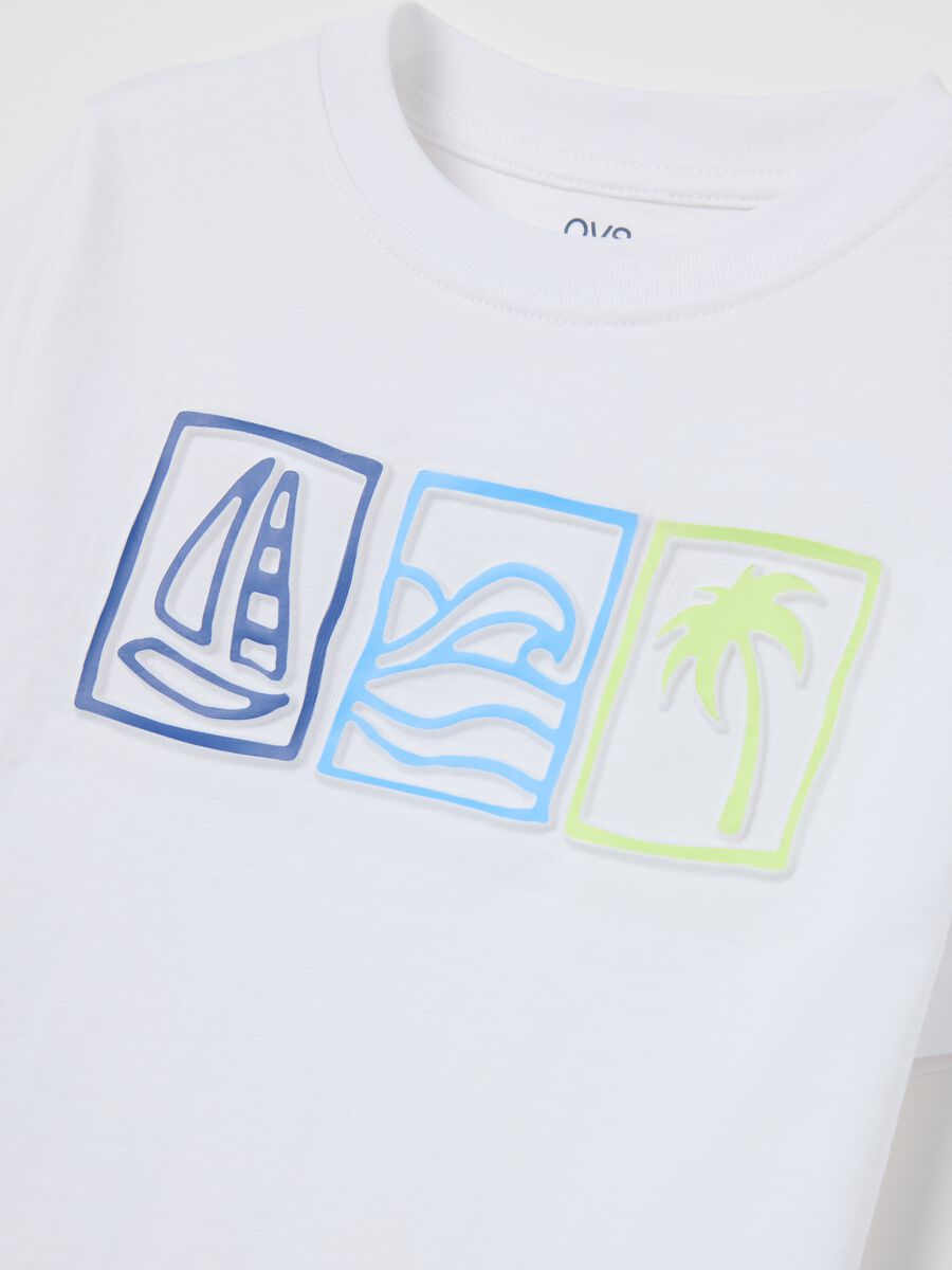 White T-shirt in cotton with sea motif print_2