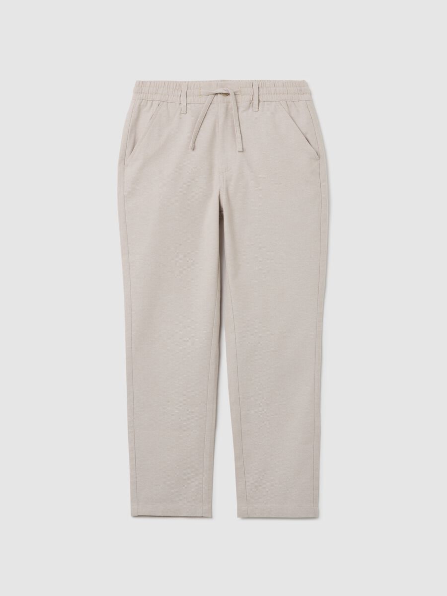 Pantaloni beige con elastico in cotone_0