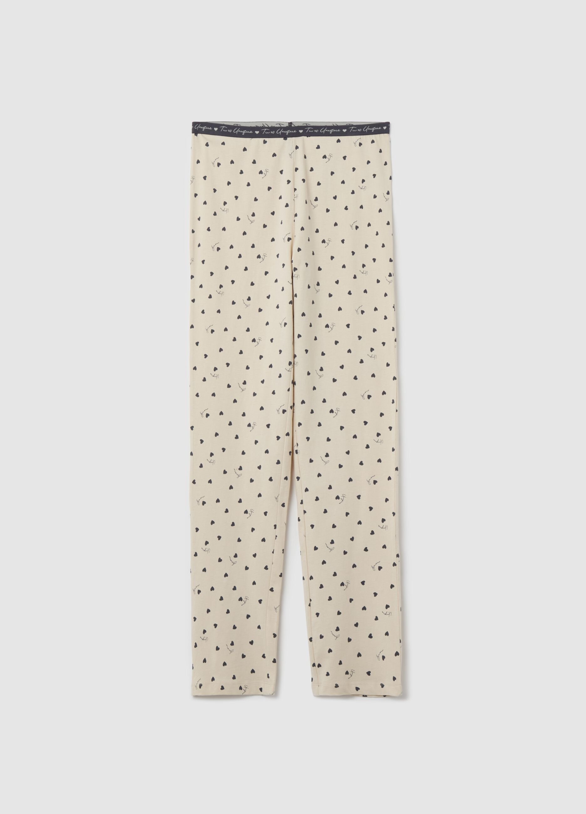 Pyjama bottoms with hearts and contrasting elastic