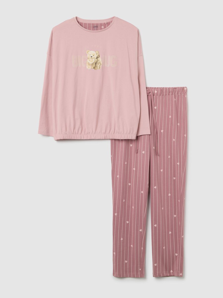 Pink striped pure cotton pyjama regular fit with print_4