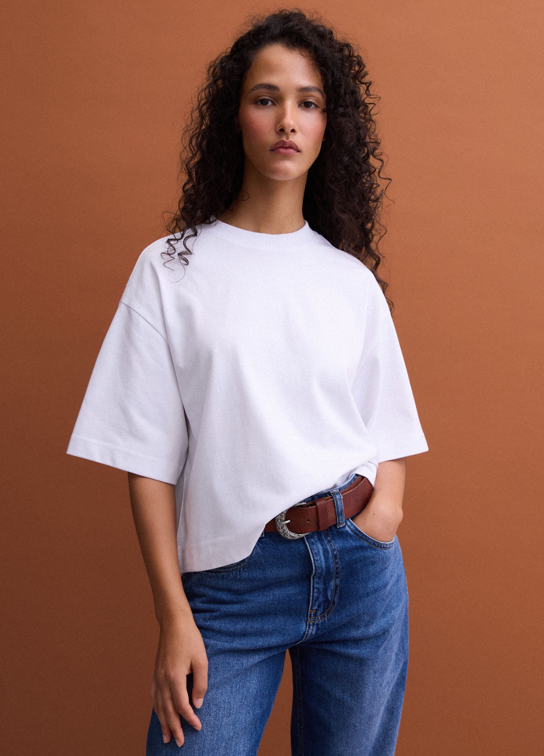White cotton-blend jersey regular-fit crew-neck T-shirt