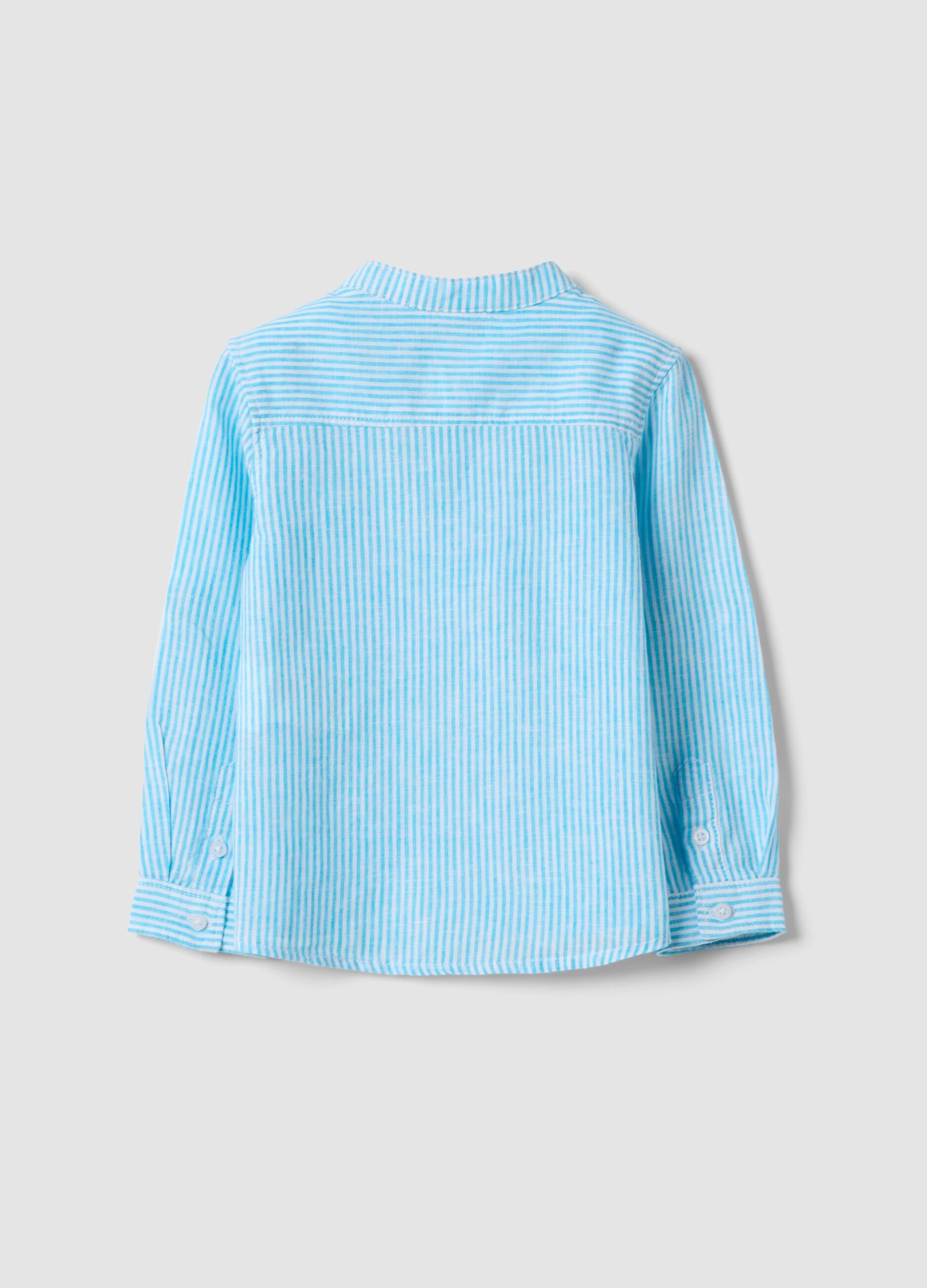 Boys' light blue striped linen-cotton blend shirt, regular fit