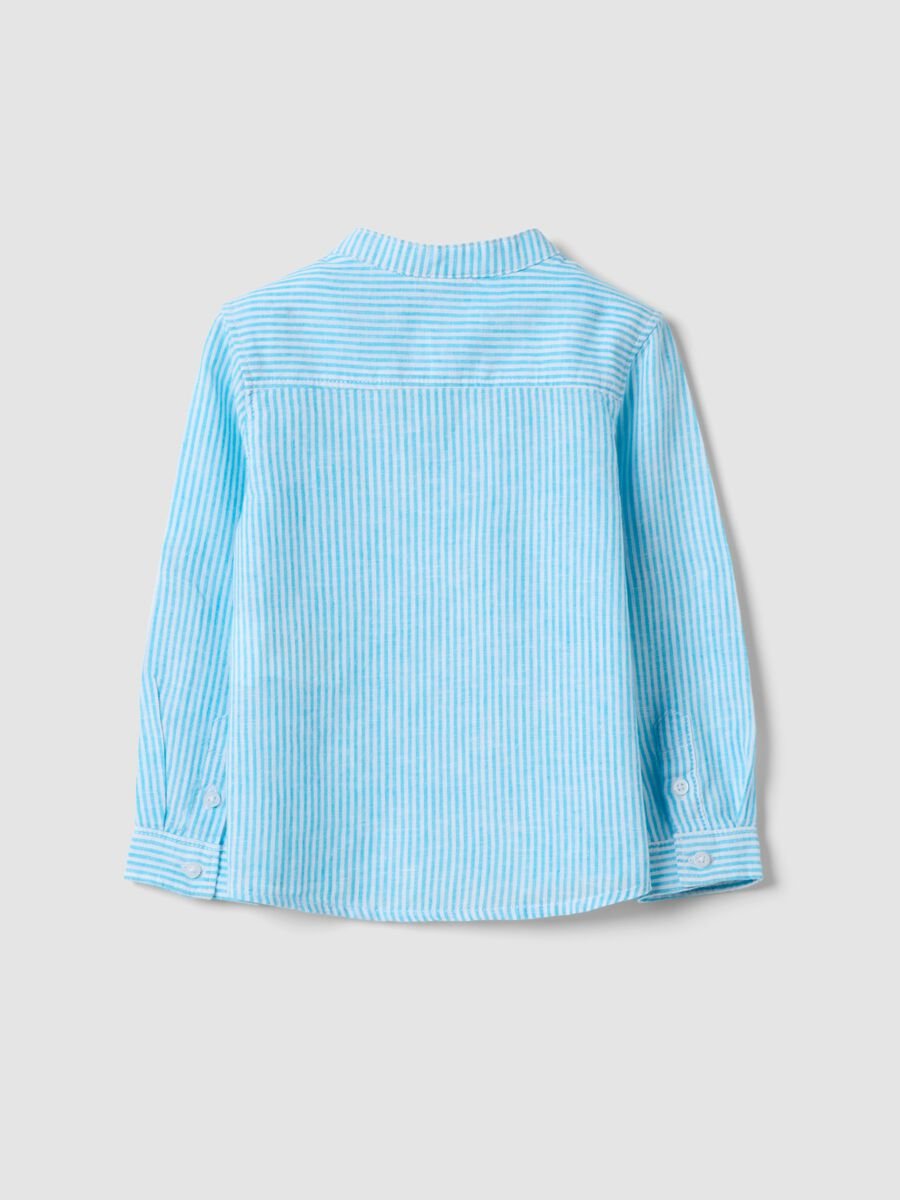 Boys' light blue striped linen-cotton blend shirt, regular fit_1
