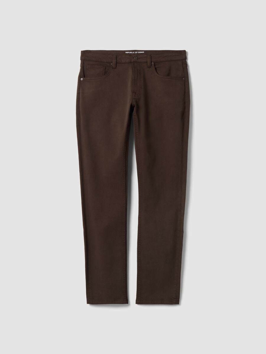 Jeans denim marroni in cotone elasticizzato slim fit_0