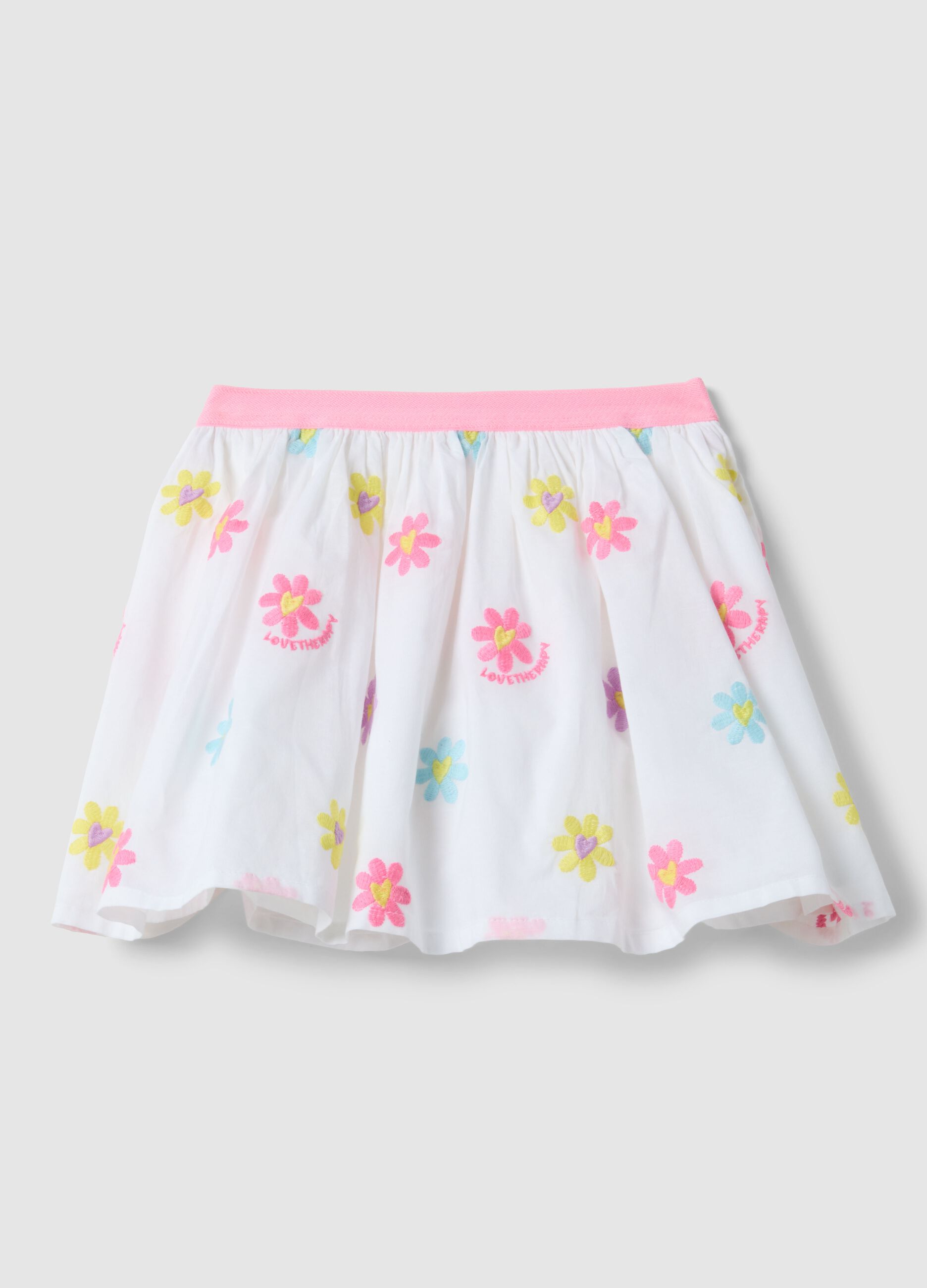 Girls' regular fit skirt with multicolour pure cotton and flowers