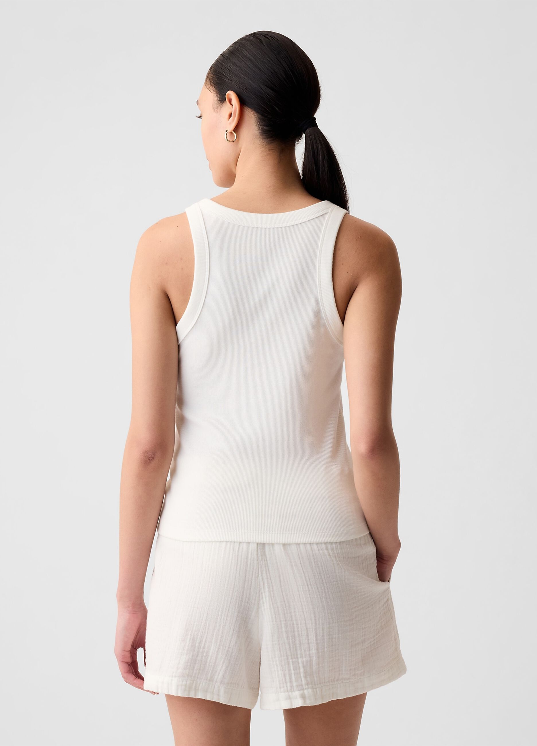 Ribbed tank top with halter neck