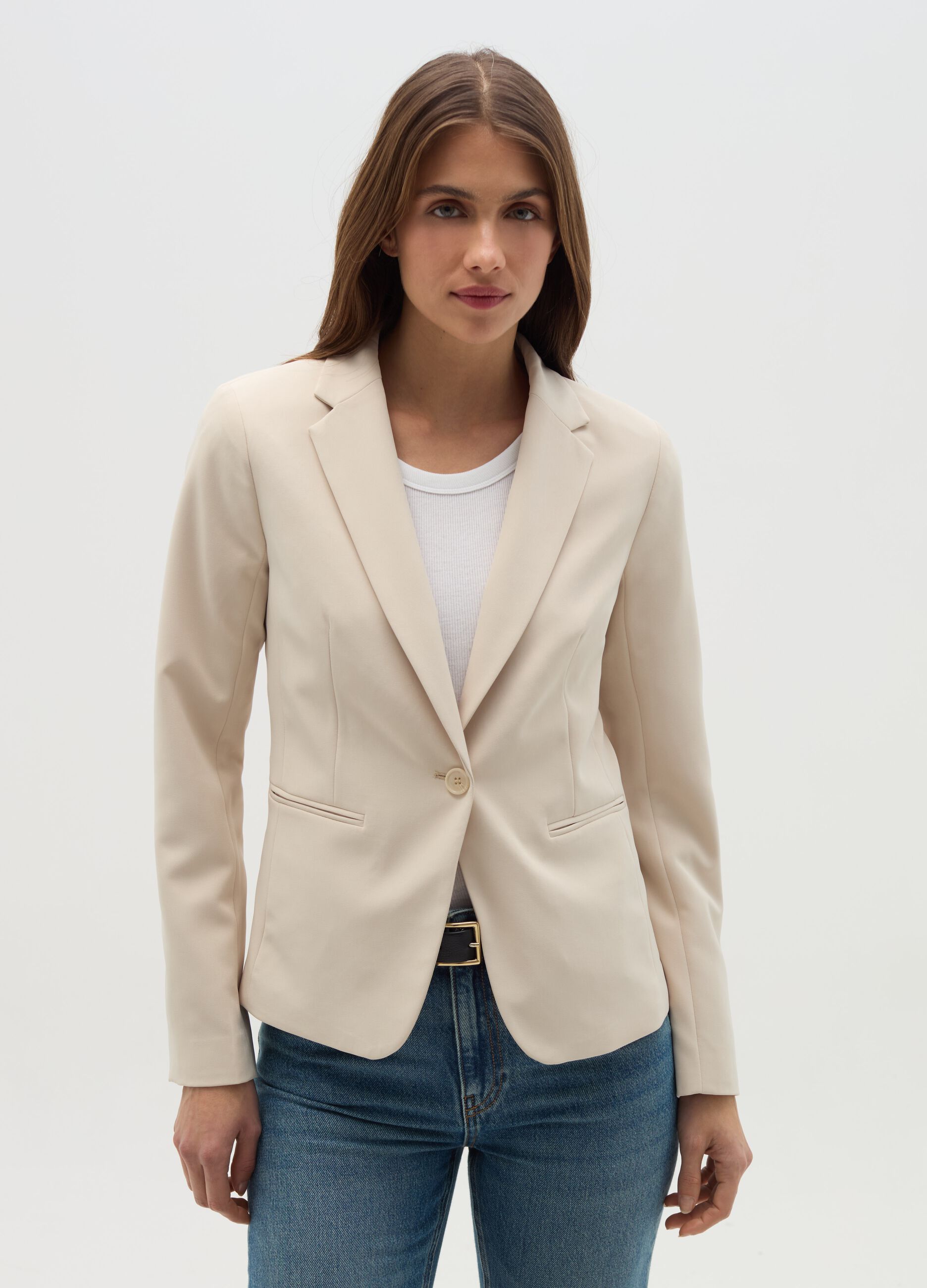 Curvy solid colour single-breasted blazer