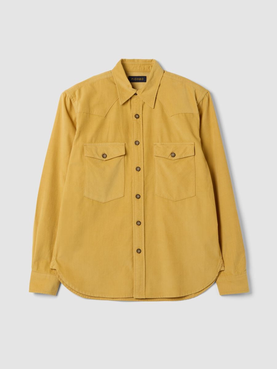 Camicia gialla in puro cotone a coste regular fit_0