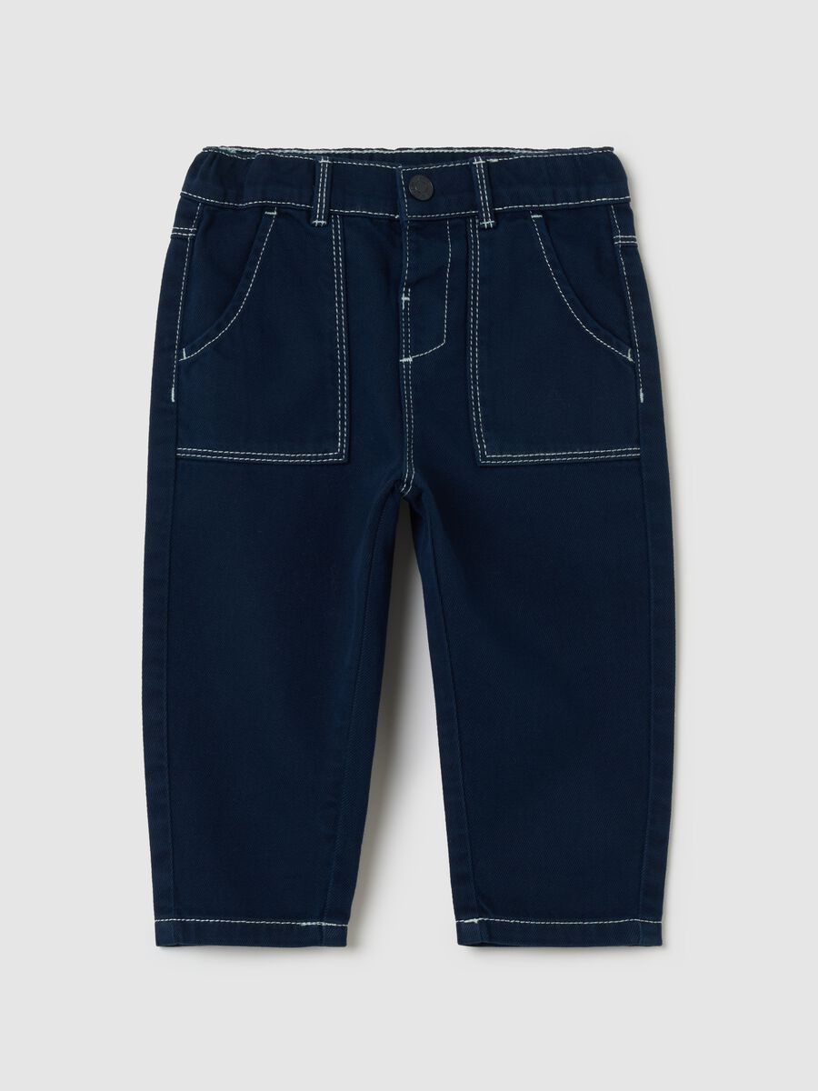 Cotton jeans with contrasting stitching_0