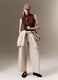 Beige wide-leg stretch cotton chino trousers regular fit_0