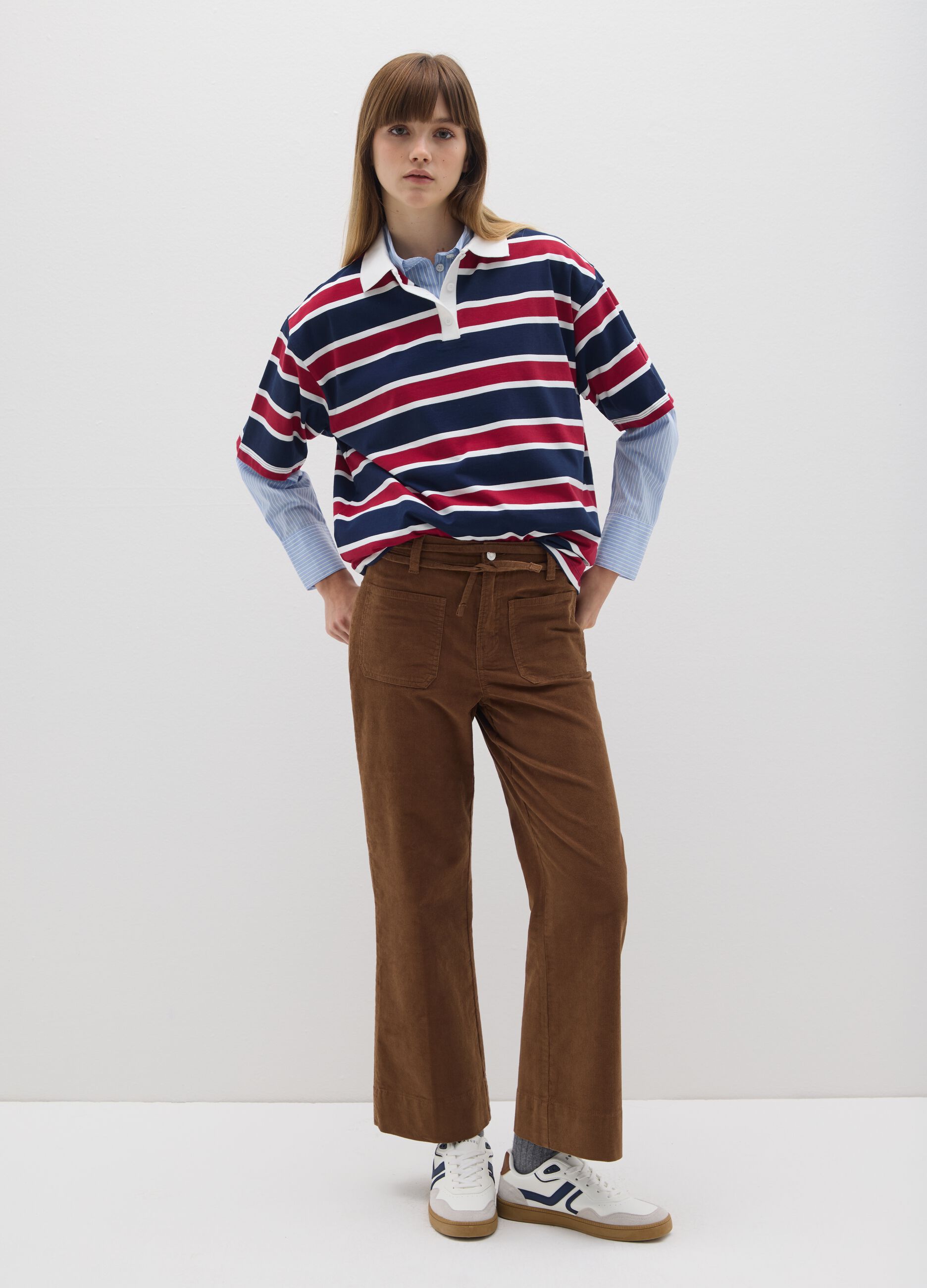 Brown Flare Stretch Corduroy Trousers